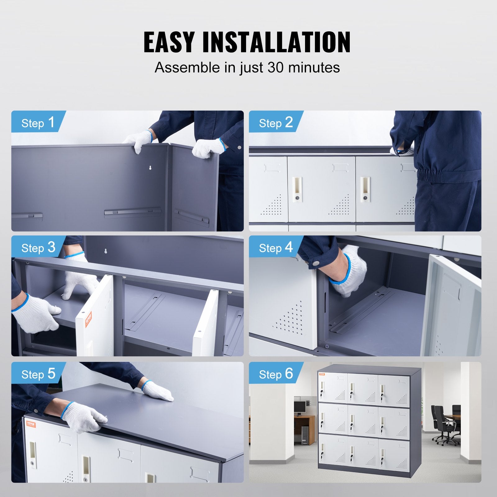 Storage Cabinets & Lockers: VEVOR 9 Doors Metal Storage Cabinet Employees Steel Storage Cabinet Office Gray