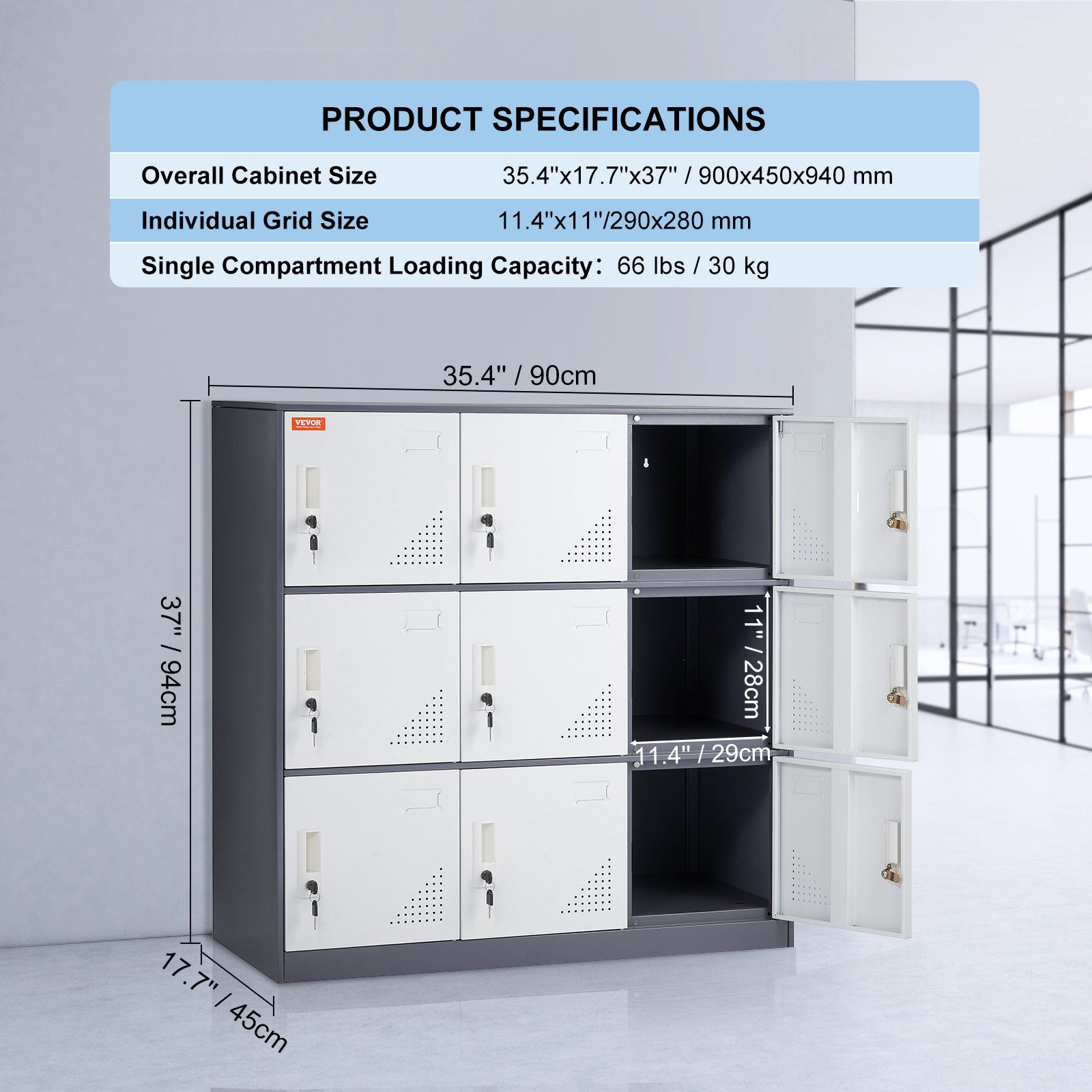 Storage Cabinets & Lockers: VEVOR 9 Doors Metal Storage Cabinet Employees Steel Storage Cabinet Office Gray