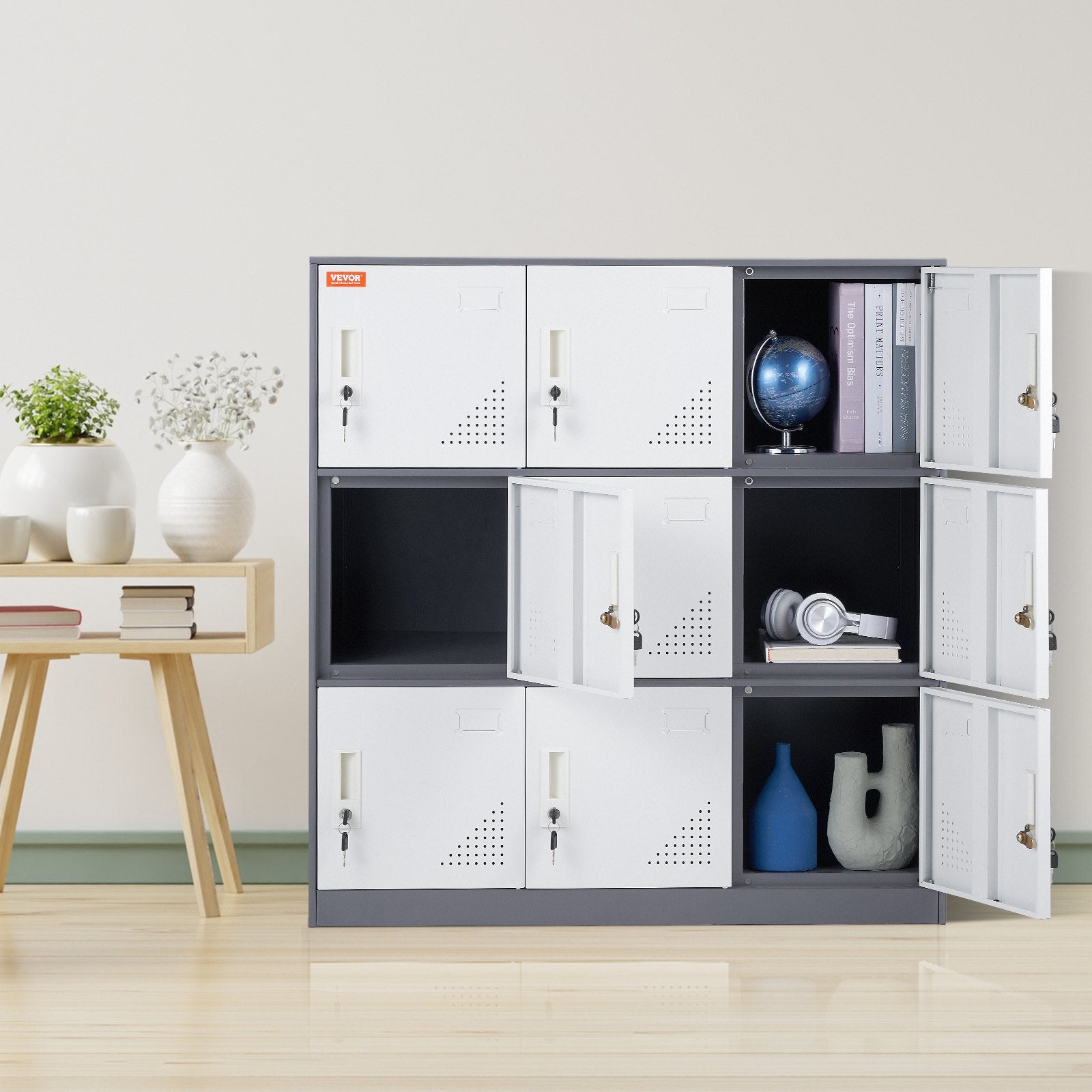 Storage Cabinets & Lockers: VEVOR 9 Doors Metal Storage Cabinet Employees Steel Storage Cabinet Office Gray