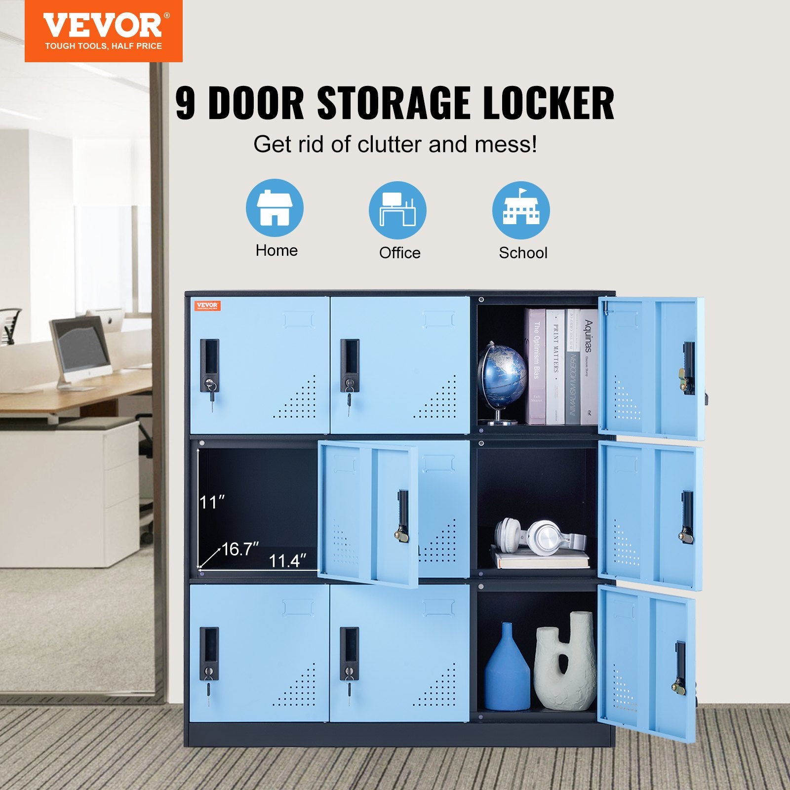 Office & Desk Chairs: VEVOR 9 Doors Metal Storage Cabinet Employees Steel Storage Cabinet Office Black