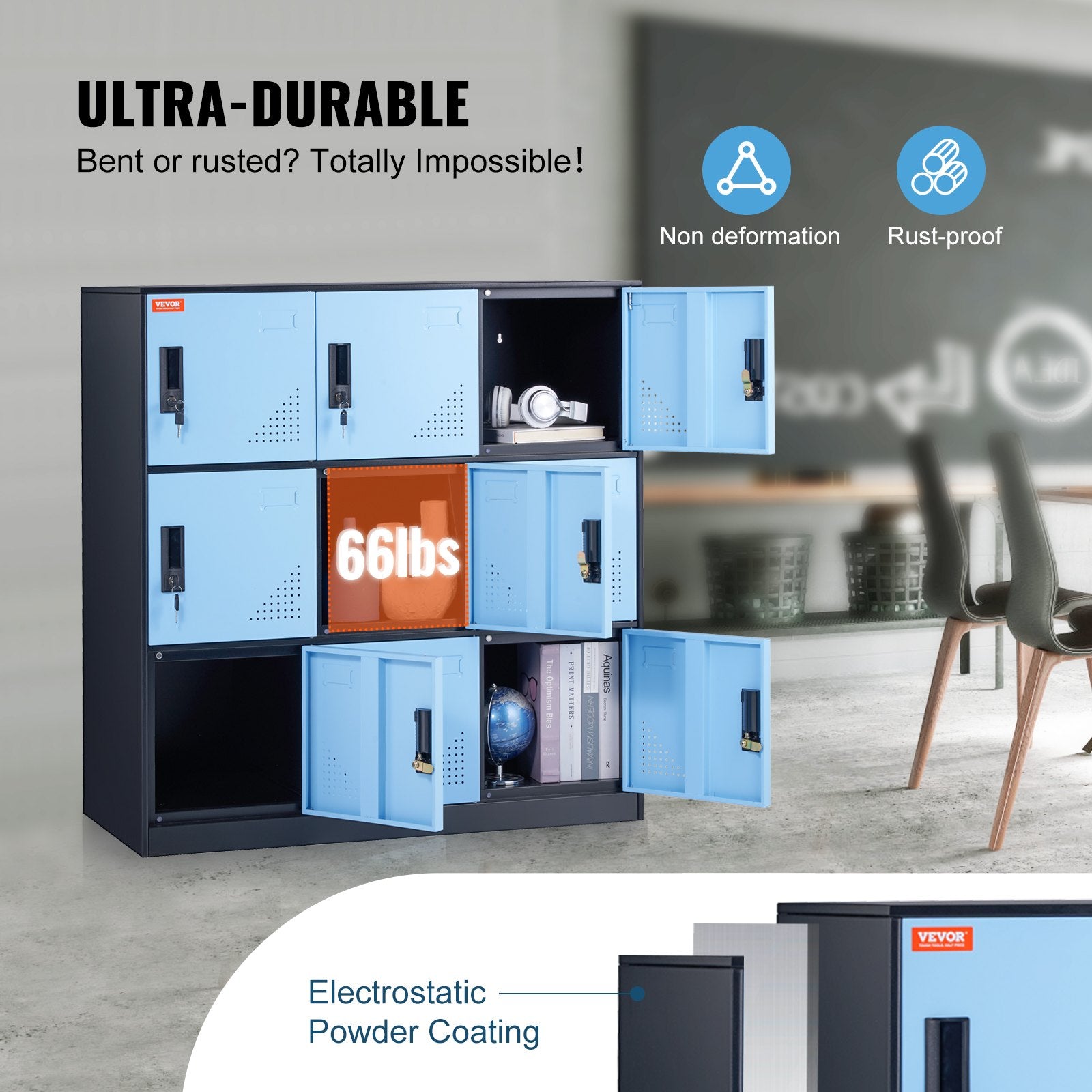 Office & Desk Chairs: VEVOR 9 Doors Metal Storage Cabinet Employees Steel Storage Cabinet Office Black