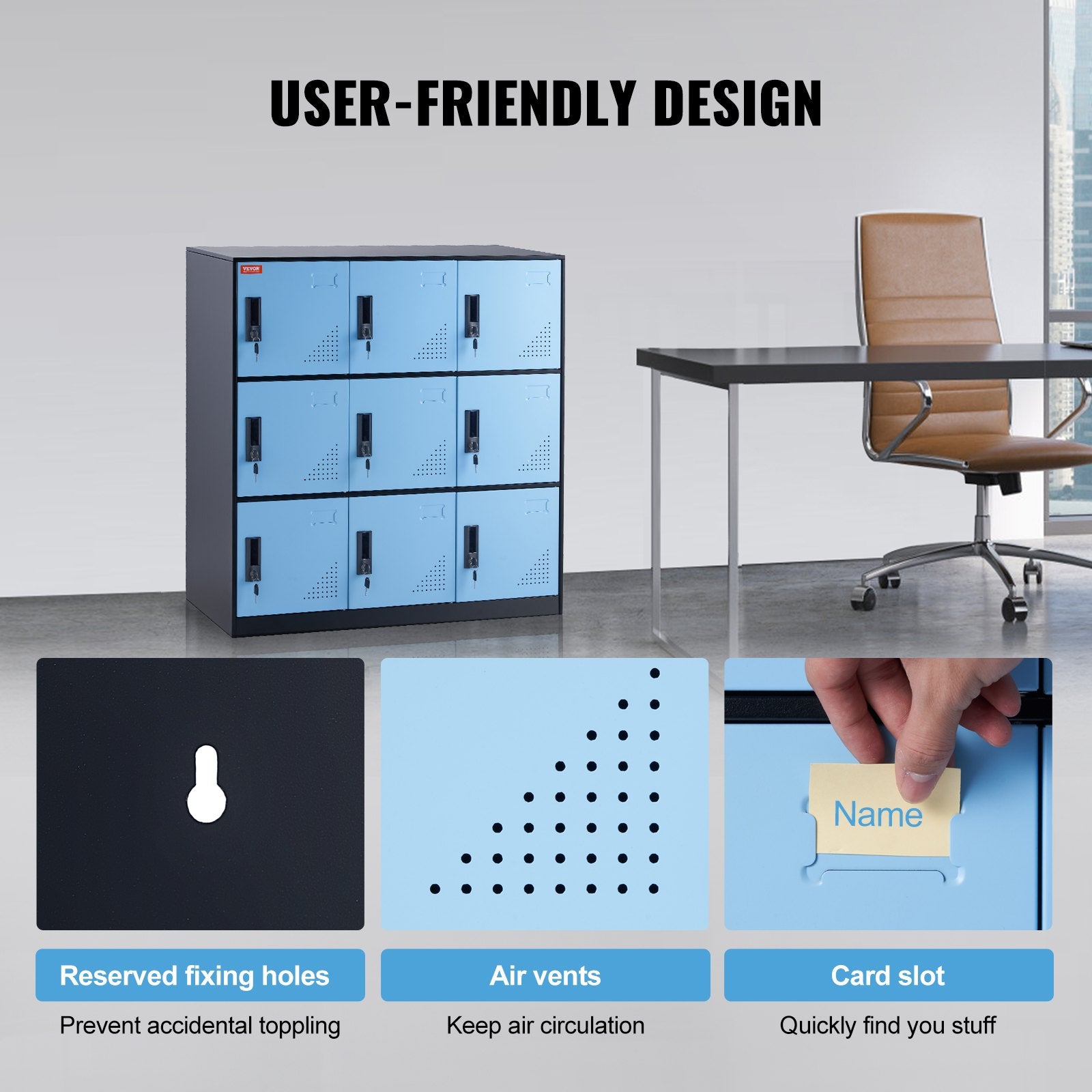 Office & Desk Chairs: VEVOR 9 Doors Metal Storage Cabinet Employees Steel Storage Cabinet Office Black