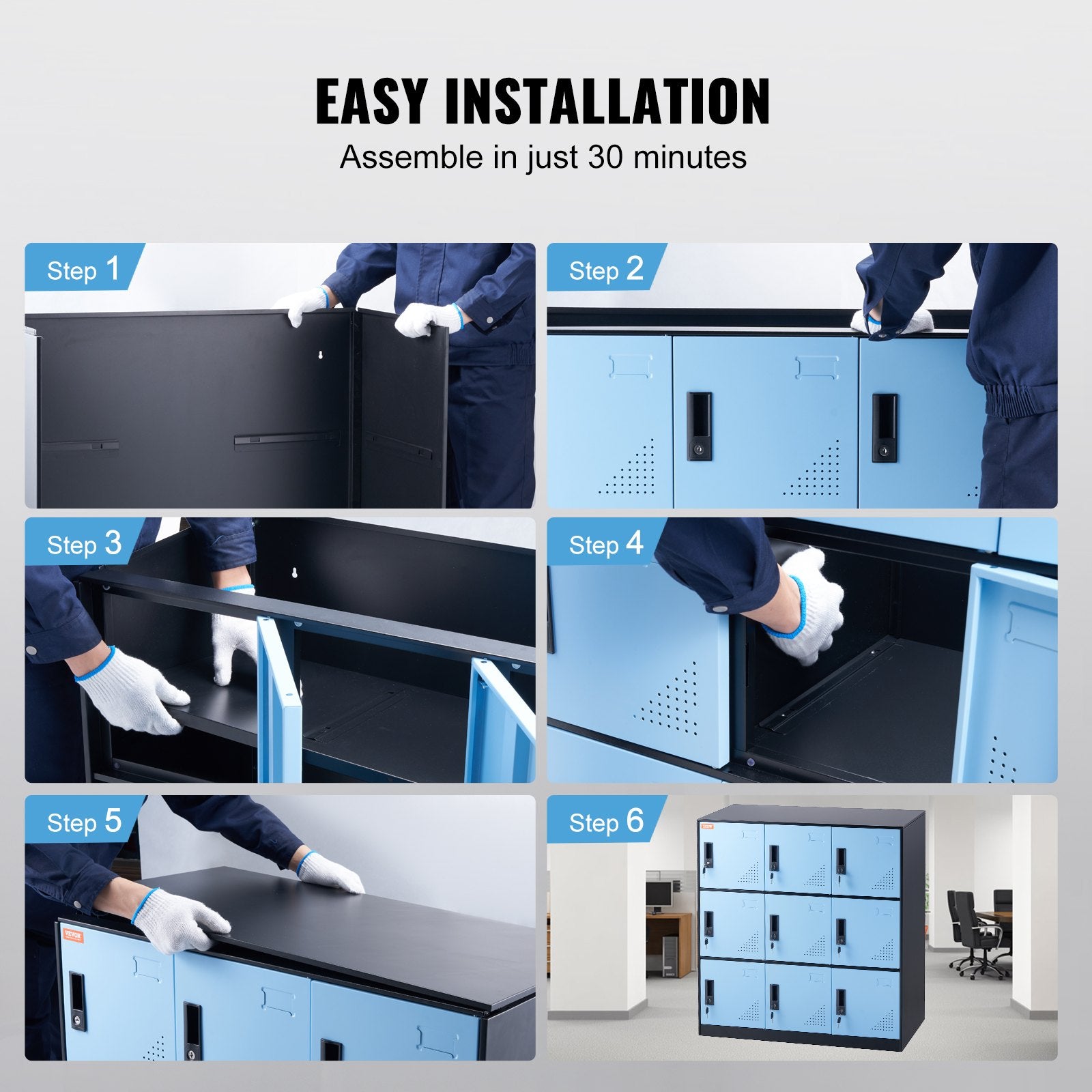 Office & Desk Chairs: VEVOR 9 Doors Metal Storage Cabinet Employees Steel Storage Cabinet Office Black