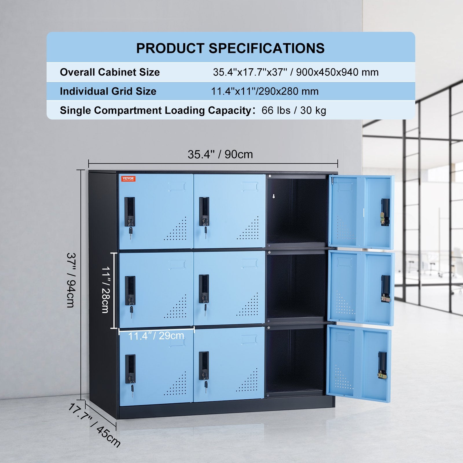 Office & Desk Chairs: VEVOR 9 Doors Metal Storage Cabinet Employees Steel Storage Cabinet Office Black