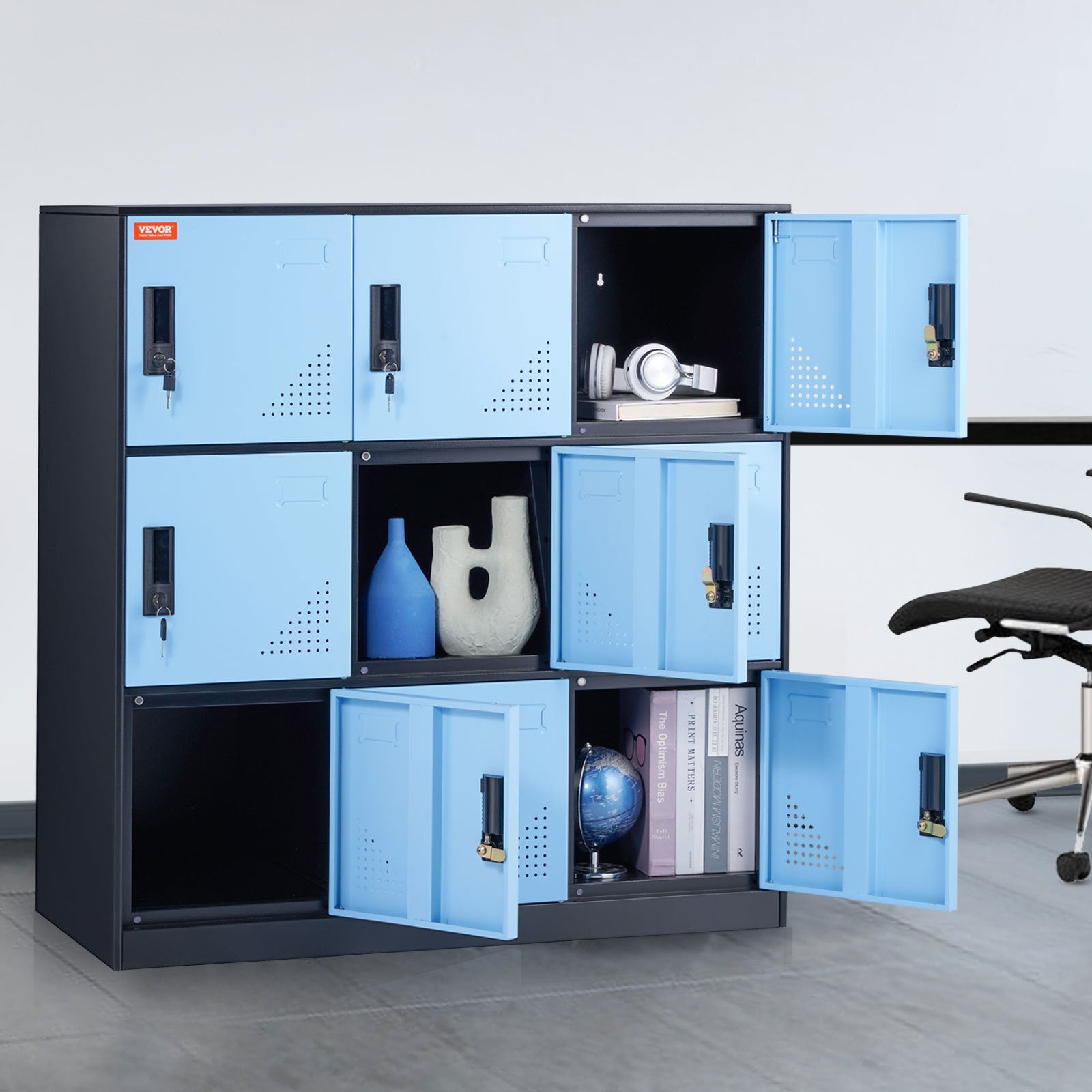 Office & Desk Chairs: VEVOR 9 Doors Metal Storage Cabinet Employees Steel Storage Cabinet Office Black