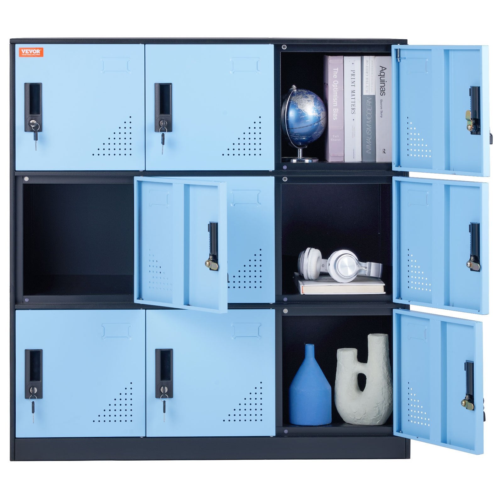 Office & Desk Chairs: VEVOR 9 Doors Metal Storage Cabinet Employees Steel Storage Cabinet Office Black