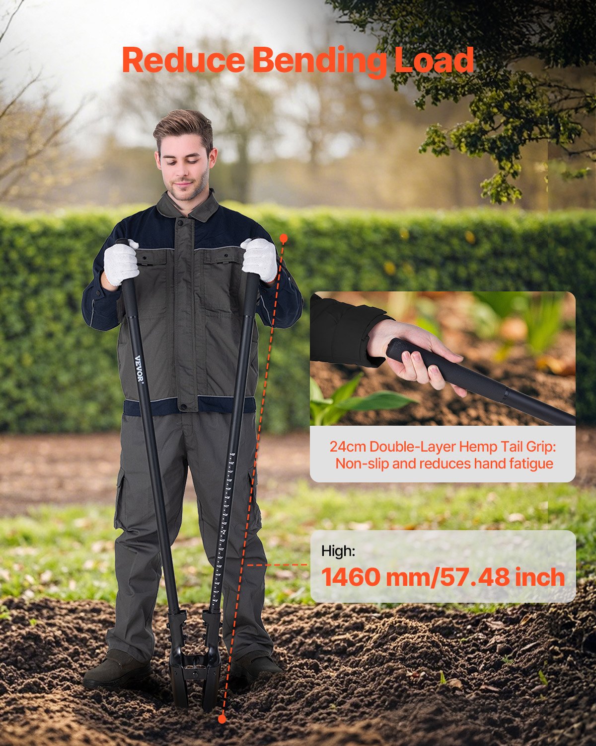 Outdoor Play Equipment: VEVOR Post Hole Digger, Heavy Duty Post Hole Digger with Fiberglass Handle, Manual Hole Digger with Scale Markings and Metal Blade, Post Hole Digger Tool for Digging Gardening and Outdoors, 1460 mm