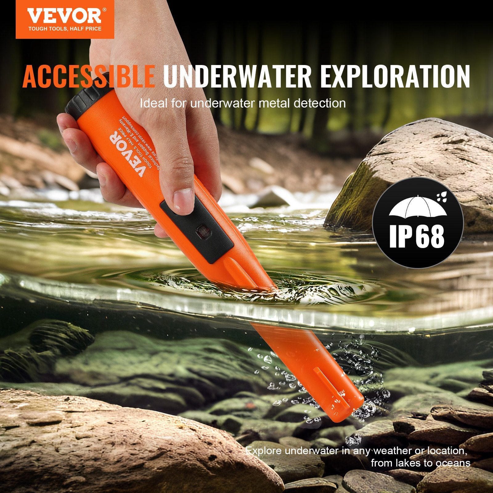 Metal Detectors: VEVOR Metal Detector Pinpointer, IP68 Fully Waterproof Handheld Pin Pointer Wand, 11.4 cm Detection Depth, 3 Modes, Professional Treasure Hunting Probe with Holster and 9V Battery, for Adults and Kids