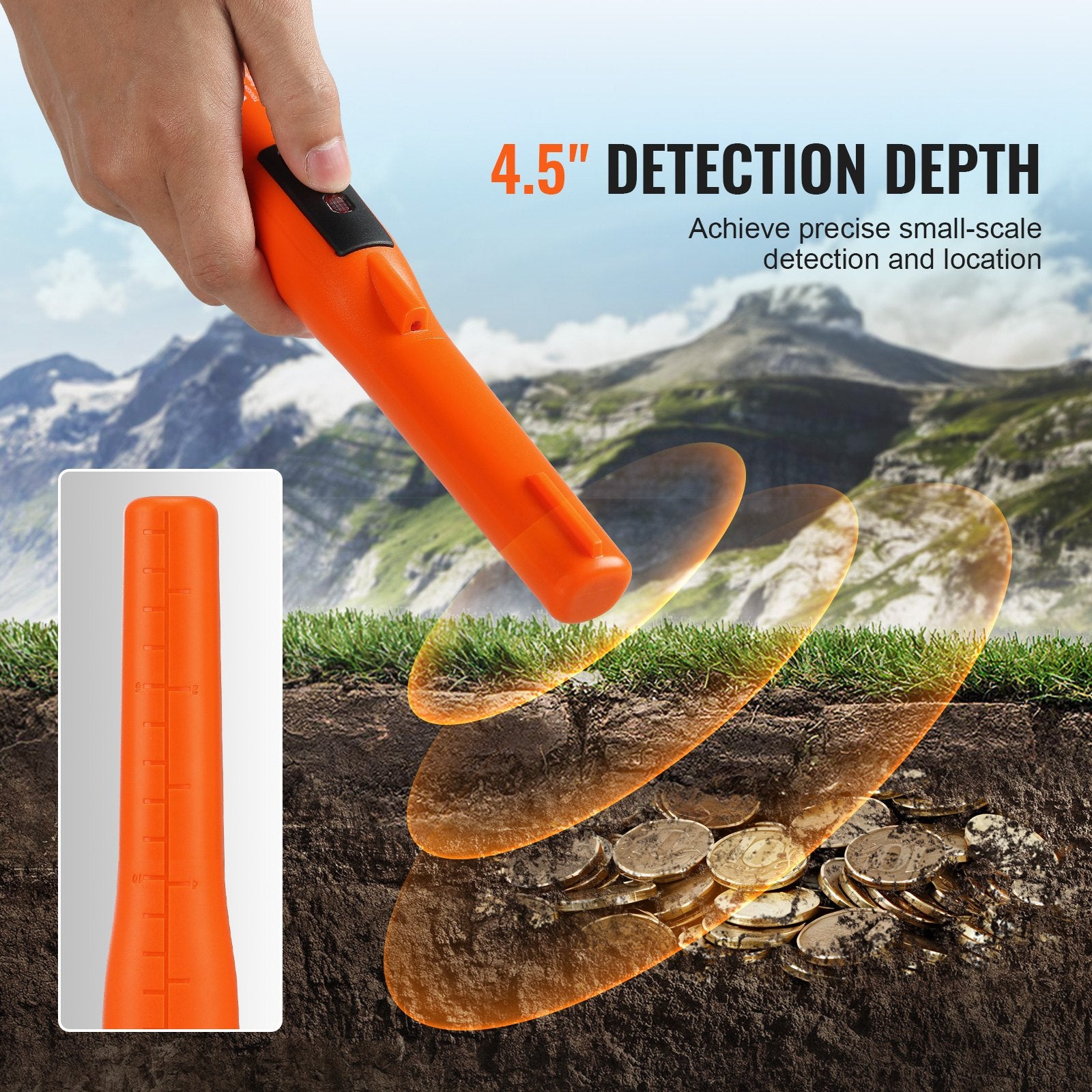 Metal Detectors: VEVOR Metal Detector Pinpointer, IP68 Fully Waterproof Handheld Pin Pointer Wand, 11.4 cm Detection Depth, 3 Modes, Professional Treasure Hunting Probe with Holster and 9V Battery, for Adults and Kids