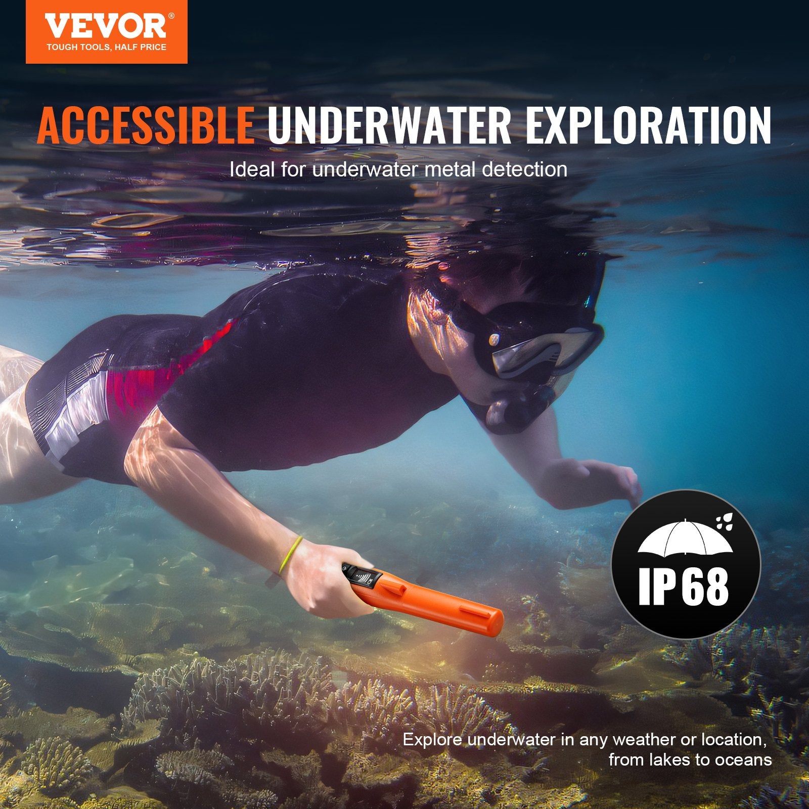 Metal Detectors: VEVOR Metal Detector Pinpointer IP68 Waterproof Handheld Detector Wand with LCD