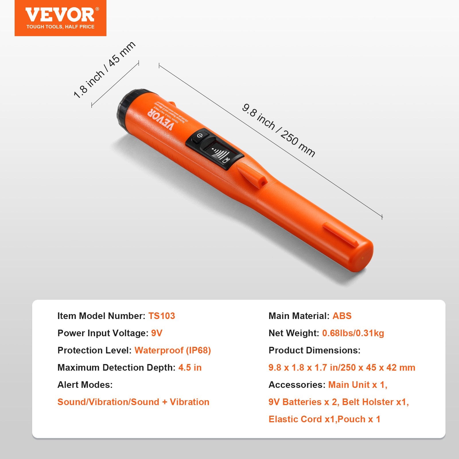 Metal Detectors: VEVOR Metal Detector Pinpointer IP68 Waterproof Handheld Detector Wand with LCD