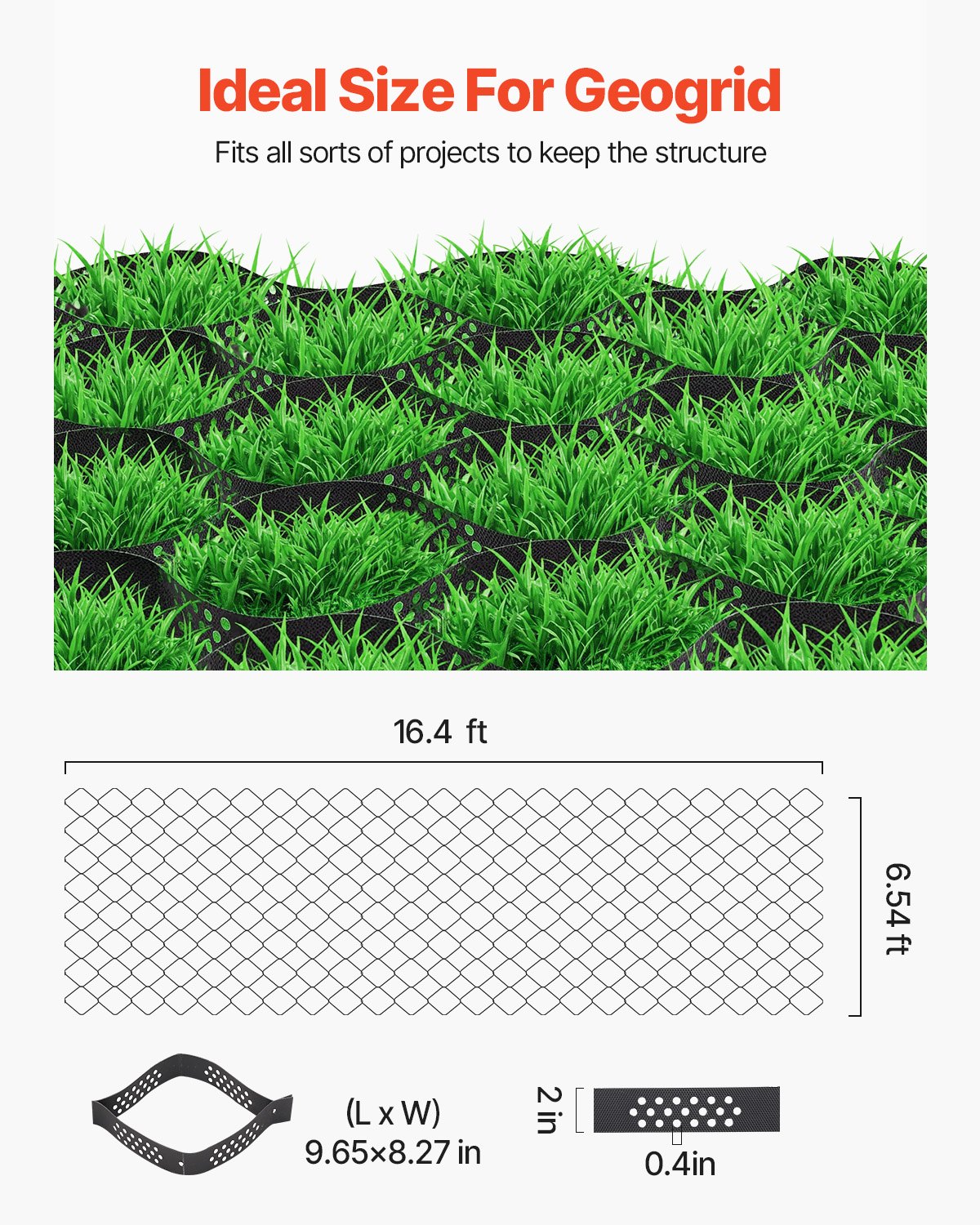 Ground Grid 2-Inch Depth Geocell Grid 16.4x6.5FT / 5000x1980mm for Gravel
