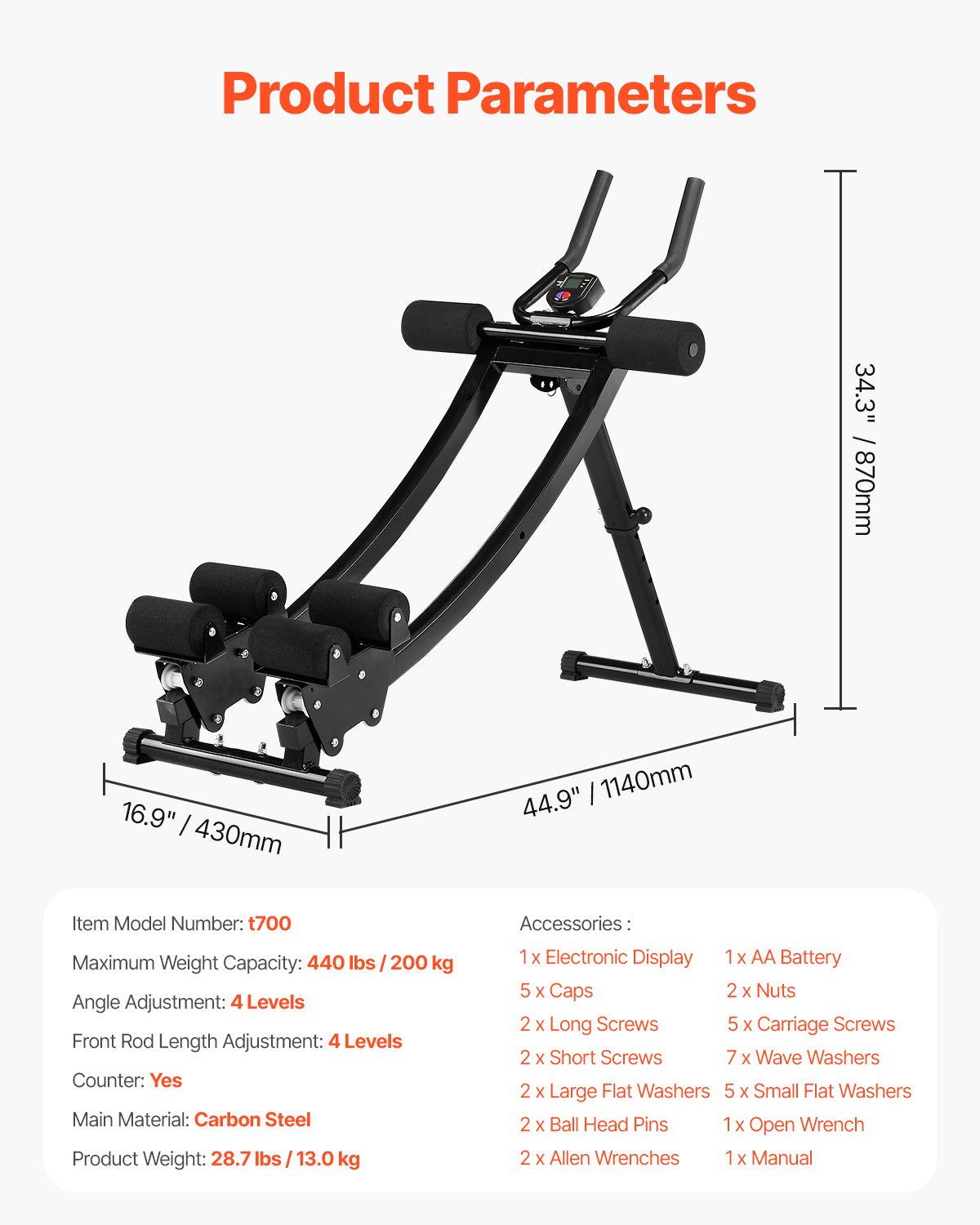 Gym Equipment & Accessories: VEVOR AB Workout Machine Equipment Home Gym Core Abdominal Trainers Dual-track