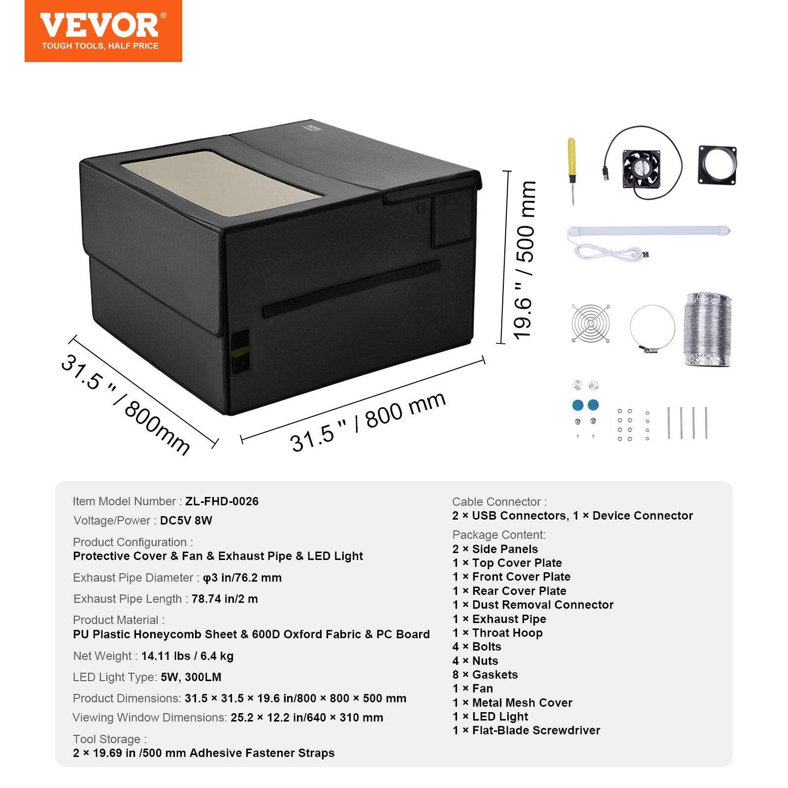Audio Accessories: VEVOR Laser Engraver Enclosure 800 x 800 x 500 mm Fireproof Protective Cover