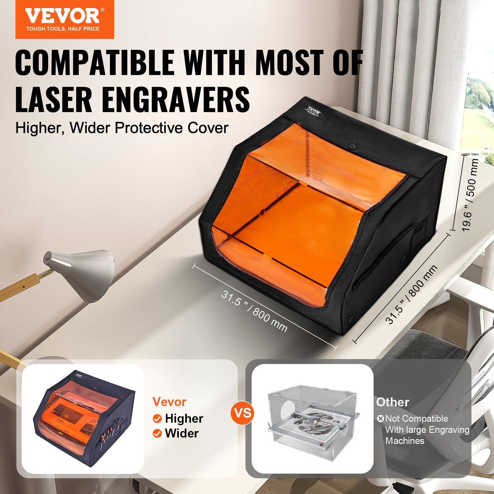 Laser Engraver Enclosure, 800 x 800 x 500 mm, Flame Retardant and Fireproof Protective Cover, with Exhaust Fan and Pipe, Insulates Smoke, Noise and Eye Protection, Fits for Most Laser Engraver