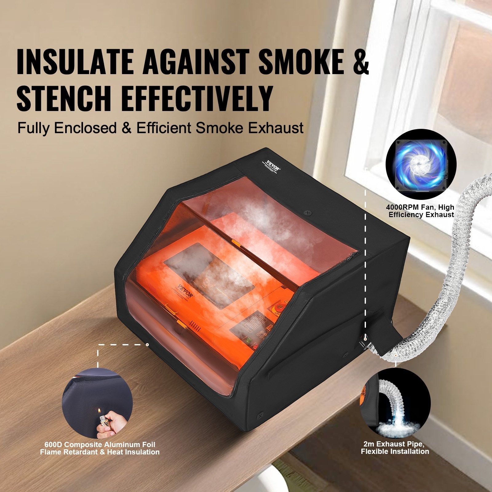 Laser Engraver Enclosure, 800 x 800 x 500 mm, Flame Retardant and Fireproof Protective Cover, with Exhaust Fan and Pipe, Insulates Smoke, Noise and Eye Protection, Fits for Most Laser Engraver