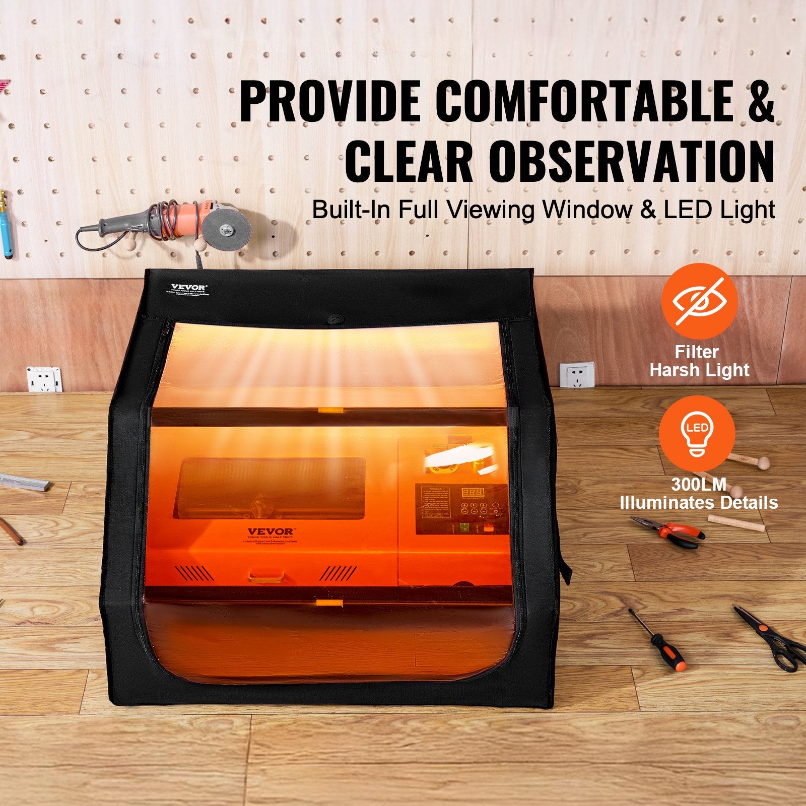 Laser Engraver Enclosure, 800 x 800 x 500 mm, Flame Retardant and Fireproof Protective Cover, with Exhaust Fan and Pipe, Insulates Smoke, Noise and Eye Protection, Fits for Most Laser Engraver