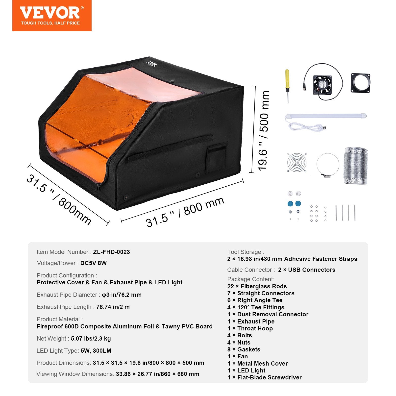 Laser Engraver Enclosure, 800 x 800 x 500 mm, Flame Retardant and Fireproof Protective Cover, with Exhaust Fan and Pipe, Insulates Smoke, Noise and Eye Protection, Fits for Most Laser Engraver