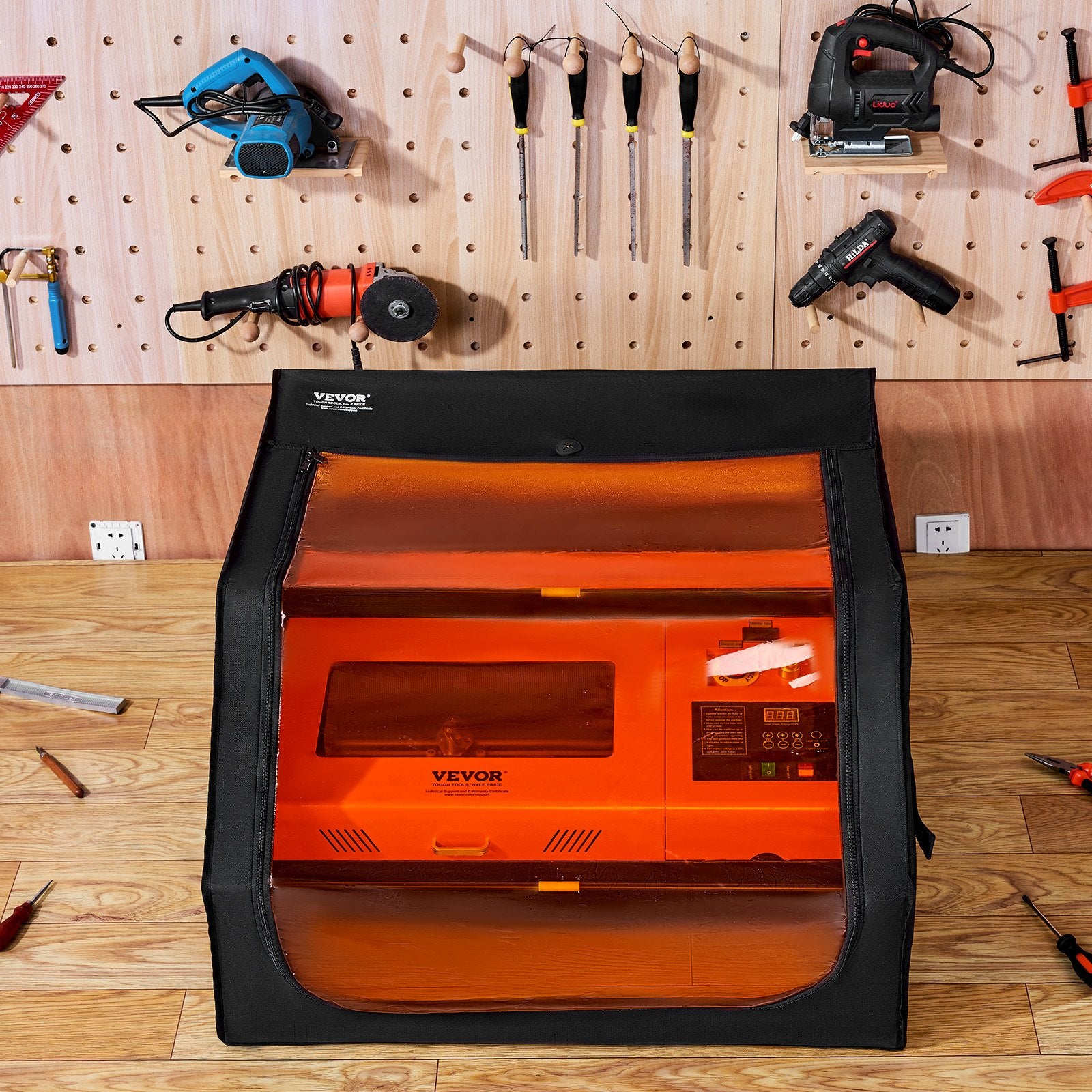 Laser Engraver Enclosure, 800 x 800 x 500 mm, Flame Retardant and Fireproof Protective Cover, with Exhaust Fan and Pipe, Insulates Smoke, Noise and Eye Protection, Fits for Most Laser Engraver