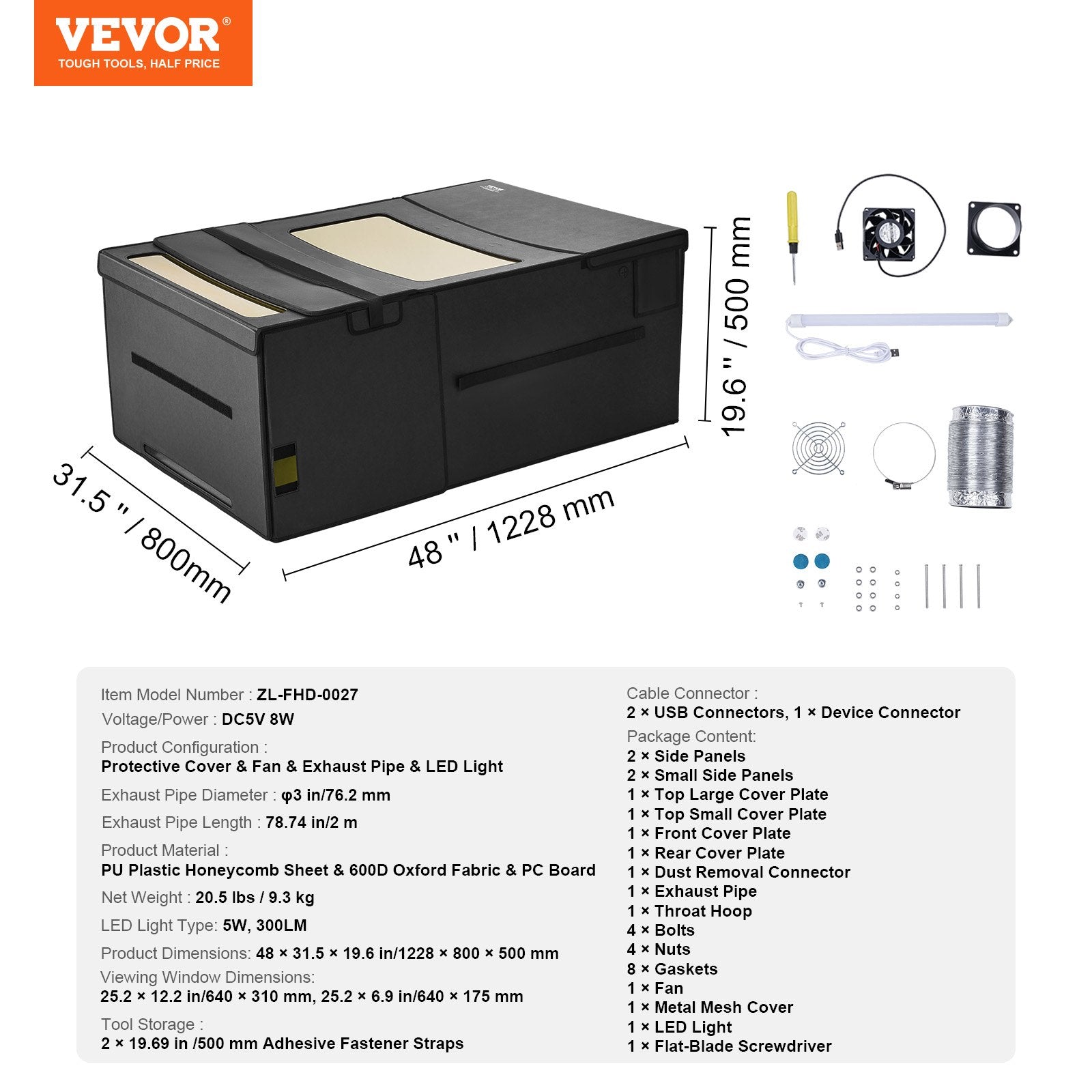 Audio Accessories: VEVOR Laser Engraver Enclosure 1228 x 800 x 500 mm Fireproof Protective Cover