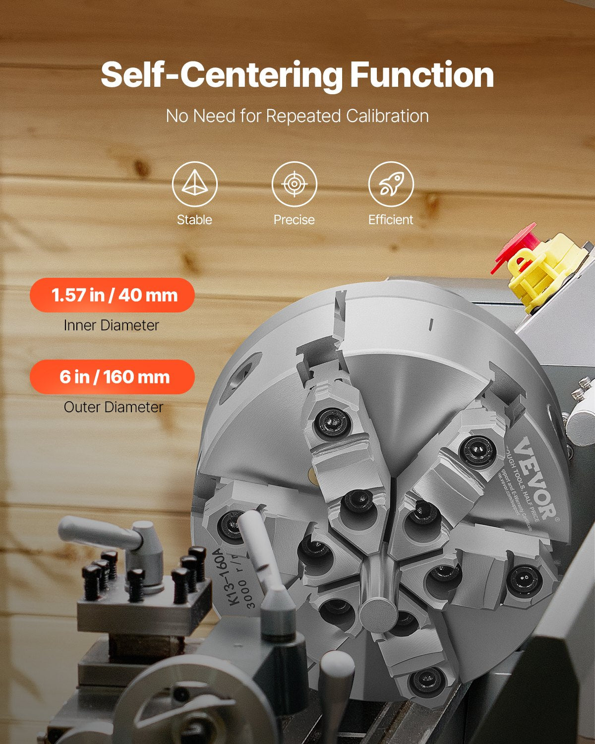 Tool Sockets: VEVOR 6-Jaw Lathe Chuck, 6 Inch (160 mm), Self-Centering Chuck with D1-4 Cam Lock Backing Plate, 0.12-5.71 in (3-145 mm) Clamping Range with T-wrench Screws, HT300 Material, for Wood Metal Lathe