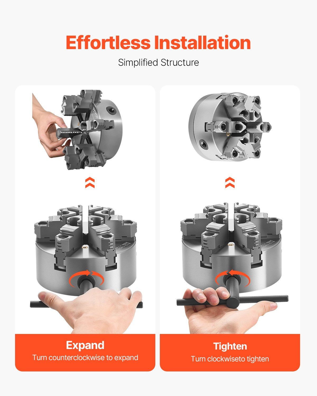 Tool Sockets: VEVOR 6-Jaw Lathe Chuck, 6 Inch (160 mm), Self-Centering Chuck with D1-4 Cam Lock Backing Plate, 0.12-5.71 in (3-145 mm) Clamping Range with T-wrench Screws, HT300 Material, for Wood Metal Lathe