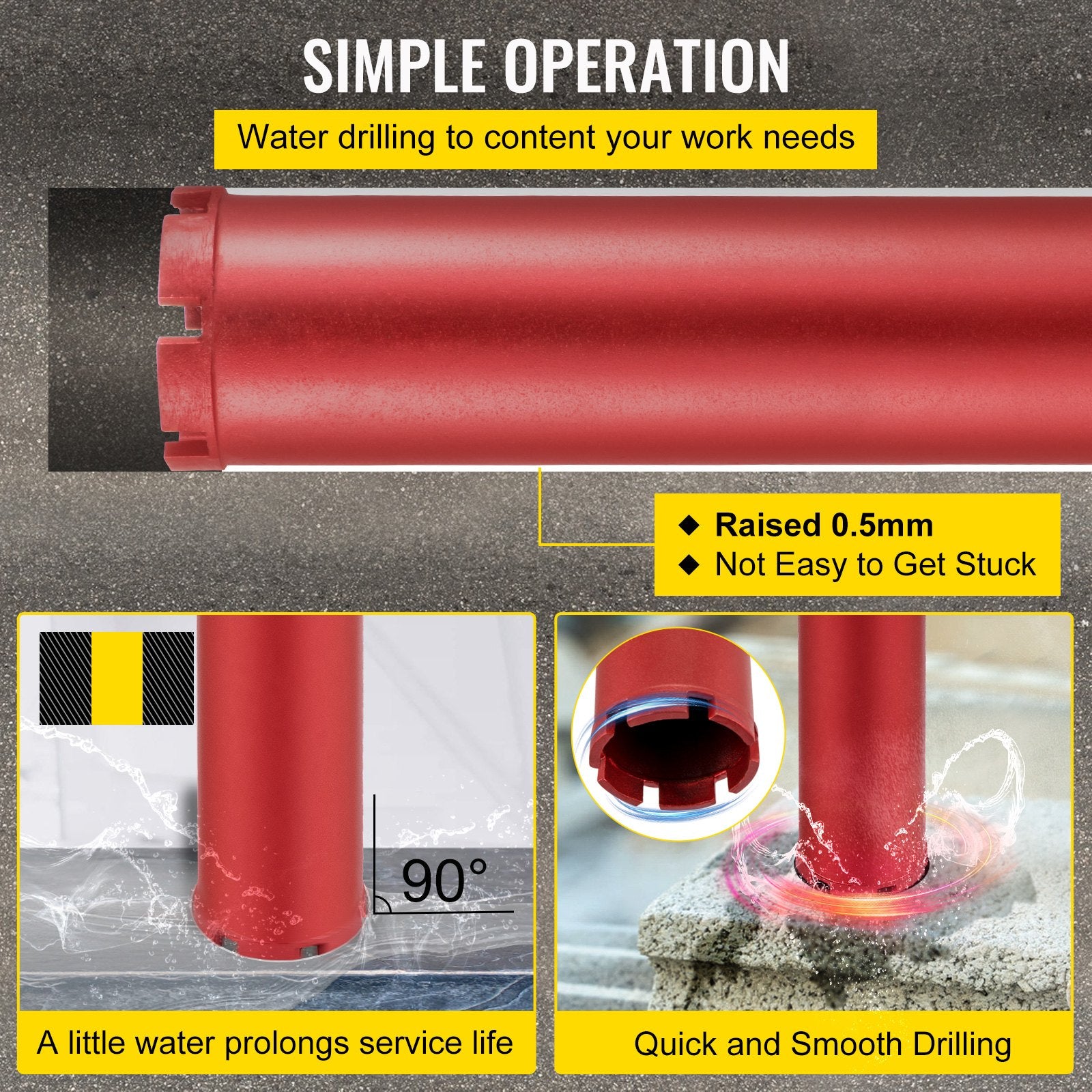 Saw Accessories: VEVOR Dry Diamond Core Drill 2.5"/ 63mm Dia. Hole Cutter for Concrete Masonry