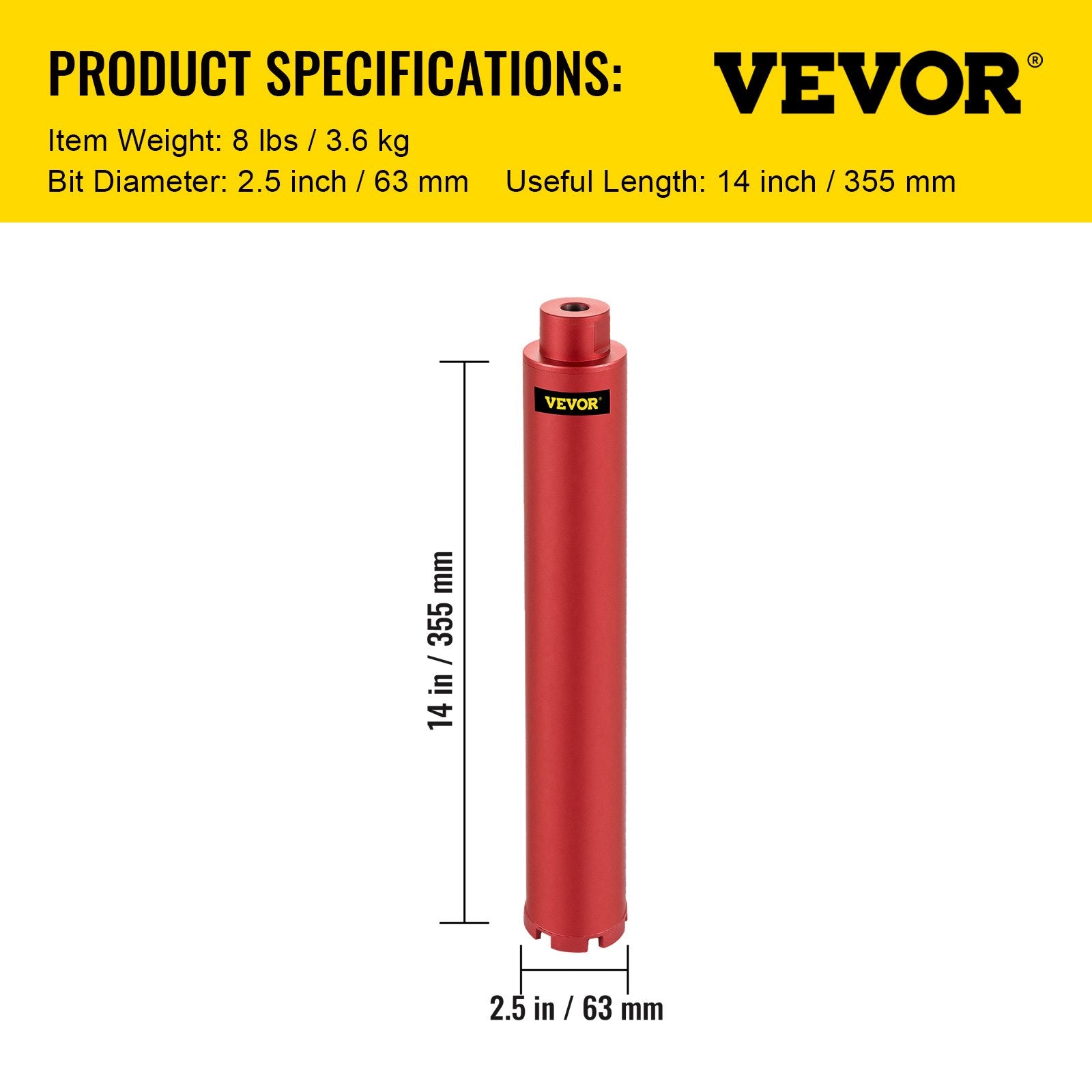Saw Accessories: VEVOR Dry Diamond Core Drill 2.5"/ 63mm Dia. Hole Cutter for Concrete Masonry