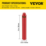 Saw Accessories: VEVOR Dry Diamond Core Drill 2.5"/ 63mm Dia. Hole Cutter for Concrete Masonry