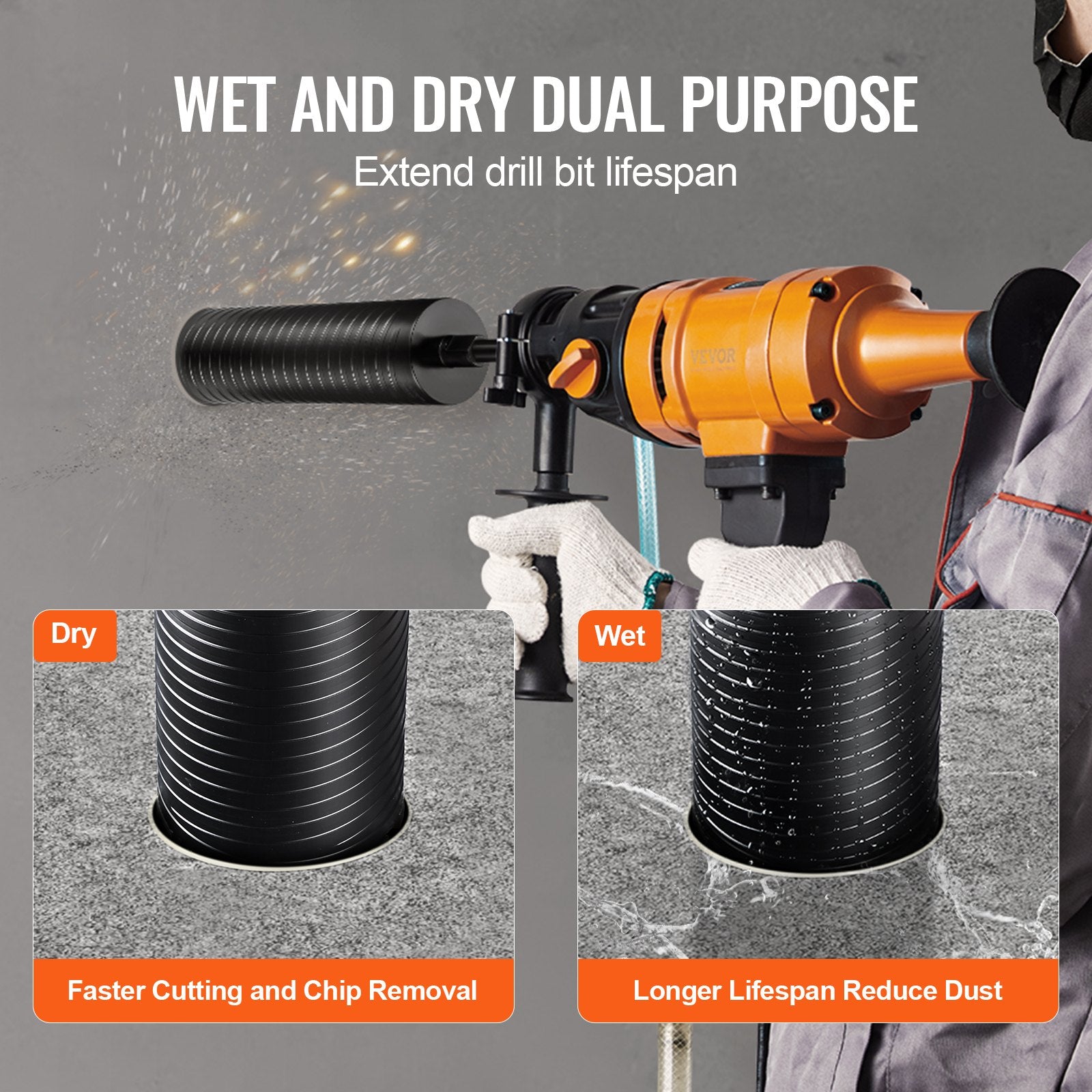 Drill & Screwdriver Accessories: VEVOR Core Drill Bit, 4" Wet/Dry Diamond Core Drill Bits for Brick and Block, Concrete Core Drill Bit with Pilot Bit Adapter and Saw Blade, 9.5" Drilling Depth, 5/8"-11 Inner Thread, Laser Welding