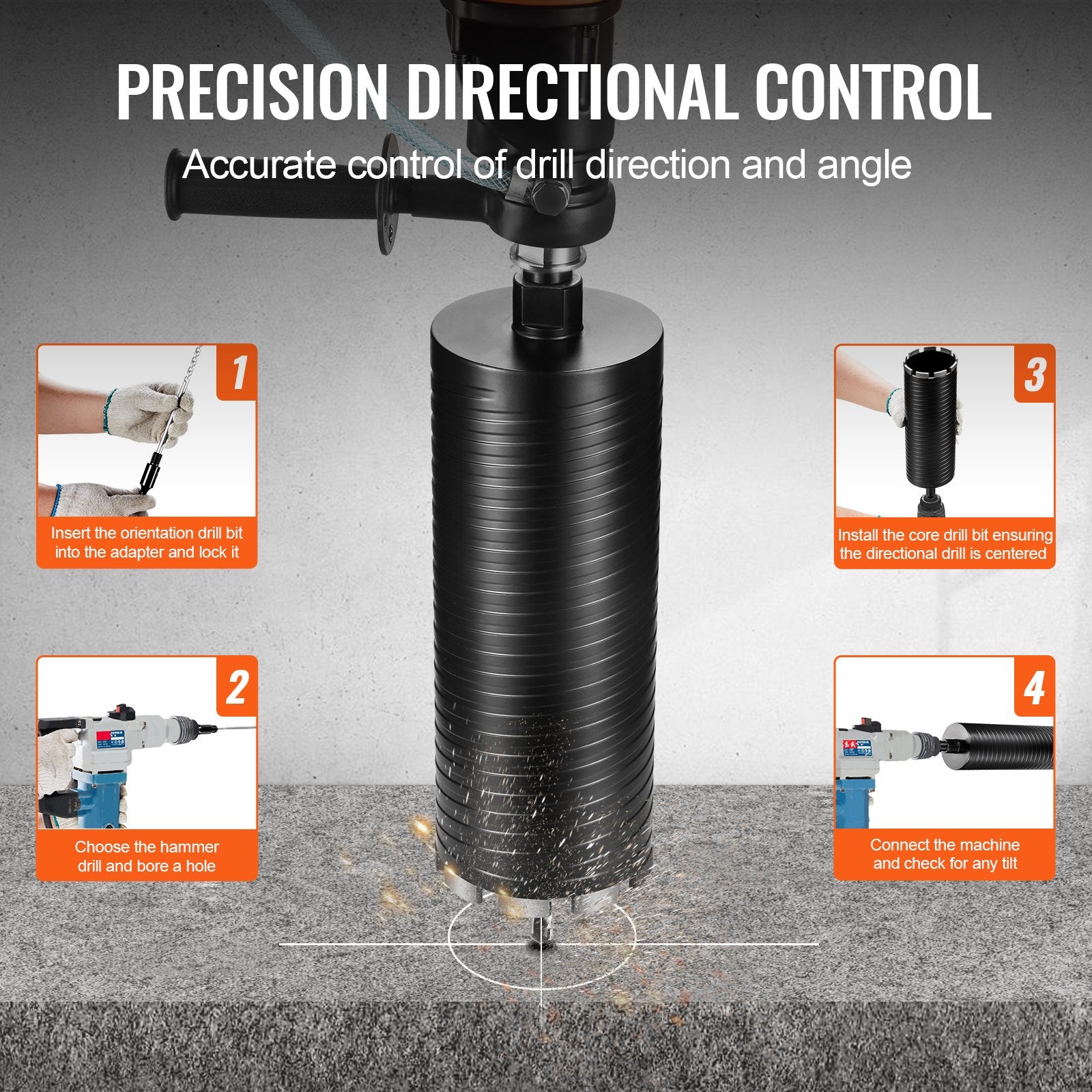 Drill & Screwdriver Accessories: VEVOR Core Drill Bit, 4" Wet/Dry Diamond Core Drill Bits for Brick and Block, Concrete Core Drill Bit with Pilot Bit Adapter and Saw Blade, 9.5" Drilling Depth, 5/8"-11 Inner Thread, Laser Welding