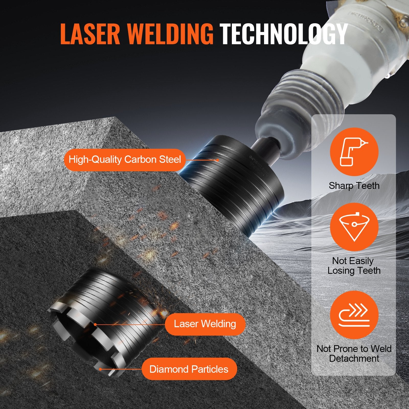 Drill & Screwdriver Accessories: VEVOR Core Drill Bit, 4" Wet/Dry Diamond Core Drill Bits for Brick and Block, Concrete Core Drill Bit with Pilot Bit Adapter and Saw Blade, 9.5" Drilling Depth, 5/8"-11 Inner Thread, Laser Welding