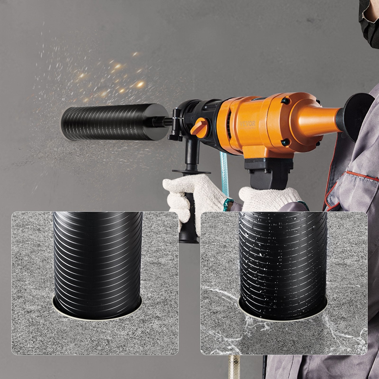 Drill & Screwdriver Accessories: VEVOR Core Drill Bit, 4" Wet/Dry Diamond Core Drill Bits for Brick and Block, Concrete Core Drill Bit with Pilot Bit Adapter and Saw Blade, 9.5" Drilling Depth, 5/8"-11 Inner Thread, Laser Welding