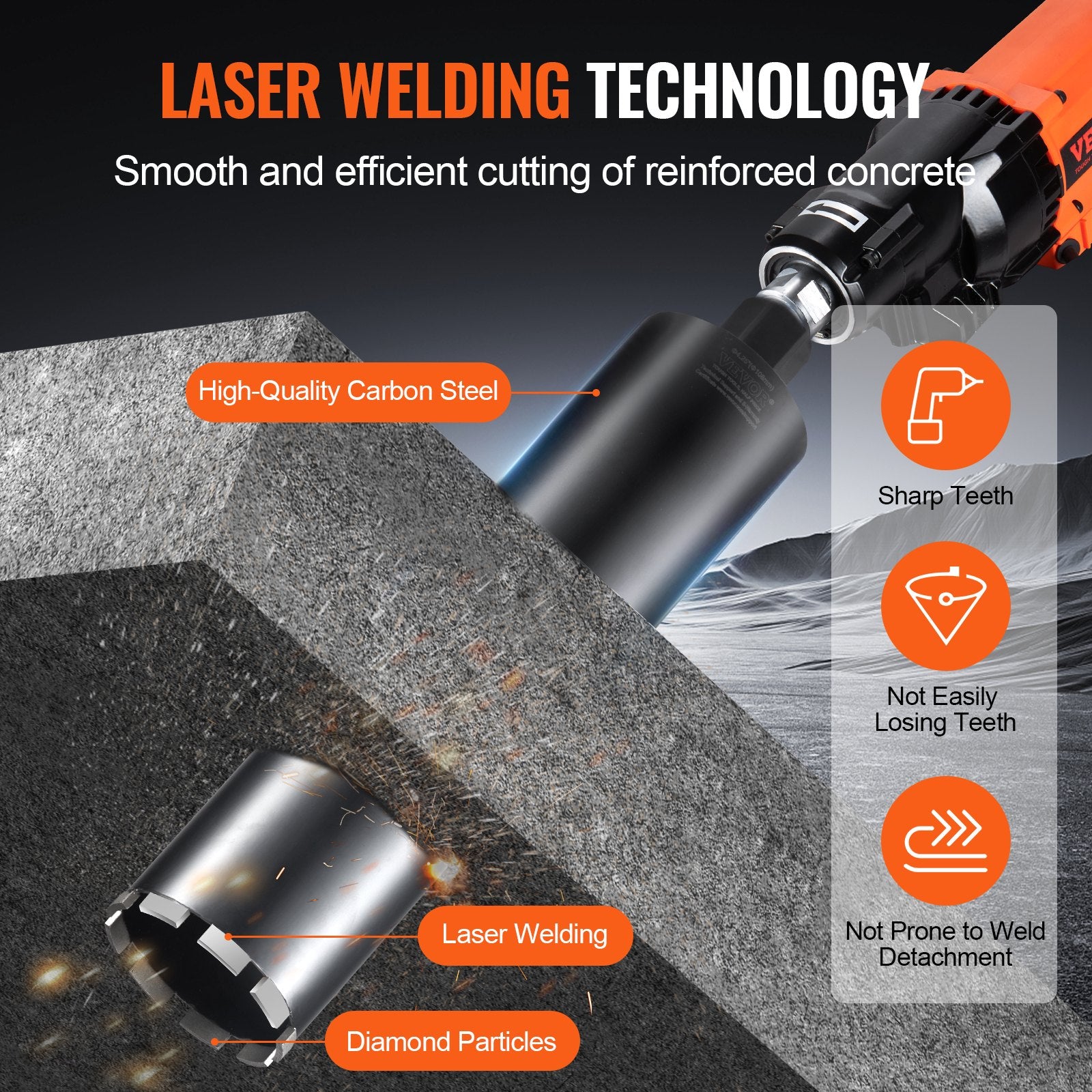 Drill & Screwdriver Accessories: VEVOR Core Drill Bit, 4.25" Wet Diamond Core Drill Bits, 14" Drilling Depth Concrete Core Drill Bit with Saw Blade, 1-1/4"-7 Inner Thread, Laser Welding, Diamond Wet Coring Bit for Concrete Brick