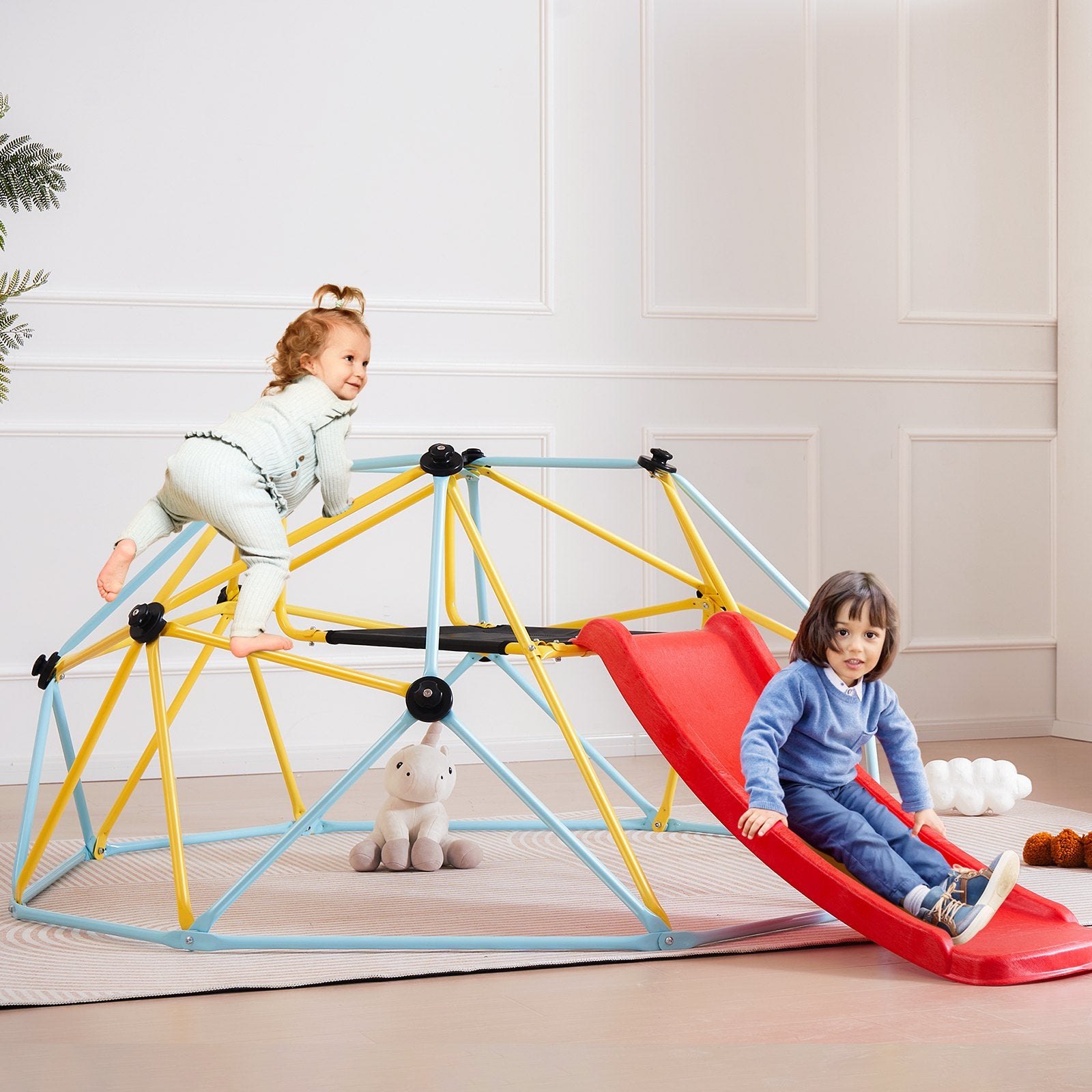 Outdoor Play Equipment: VEVOR Climbing Dome, 8FT Geometric Dome Climber with Slide, for Kids 3 to 9 Years Old, Jungle Gym Supports 600LBS and Easy Assembly, with Climbing Grip, Outdoor and Indoor Play Equipment for Kids