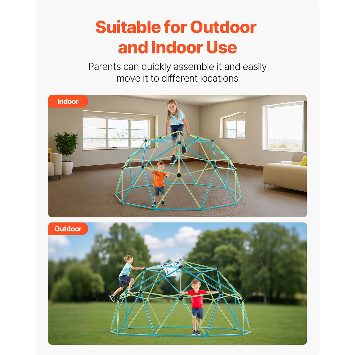 Climbing Dome, 305cm Geometric Dome Climber for Kids, 453kg Loading Jungle Gym Playground with Octopus Net & 2 Basketballs, Easy-Assembly Outdoor Backyard Climbing Toys - Gift for Boys Girls
