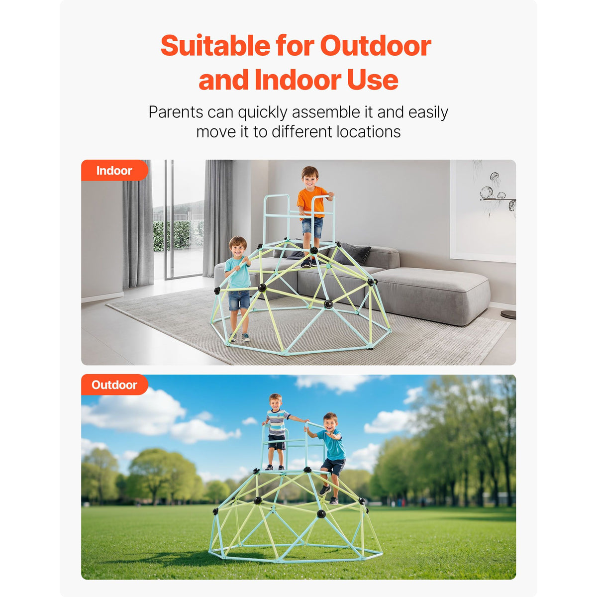Climbing Dome, 183cm Geometric Dome Climber for Kids, 270kg Loading Indoor/Outdoor Jungle Gym Playground, Easy-Assembly Backyard Climbing Play Equipment for Boys Girls 3 to 10 Years Old