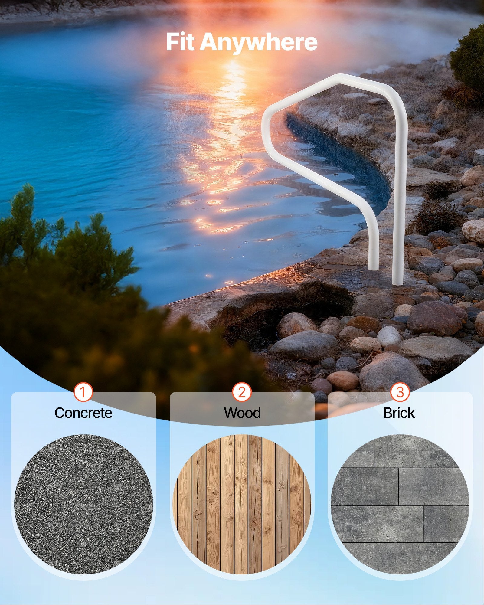 Swimming Pools: VEVOR Pool Rail, 122 x 81.3 cm Pool Handrail, 100kg Load Capacity Heavy Duty Stainless Steel Swimming Handrail, Seamless Welding, Recessed or Base Mount, for Poolside, Water Parks, Spa Centers