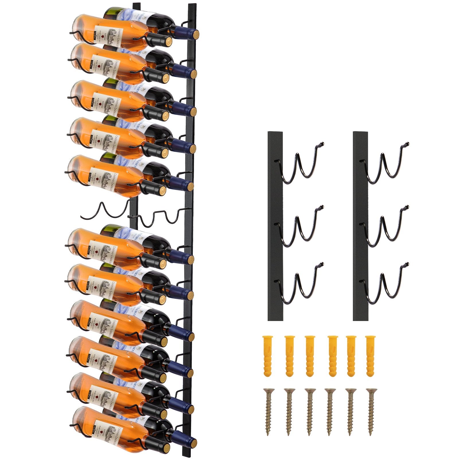 Wine Racks: VEVOR Wall Mounted Wine Rack, 12x2 Bottles Wine Holder Towel Rack, Black Steel Vertical Wine Rack, Modern Decorative Wall Mounted Wine Bottle Holder, Forward Design Simple Storage Wall Rack 48x11x1 In