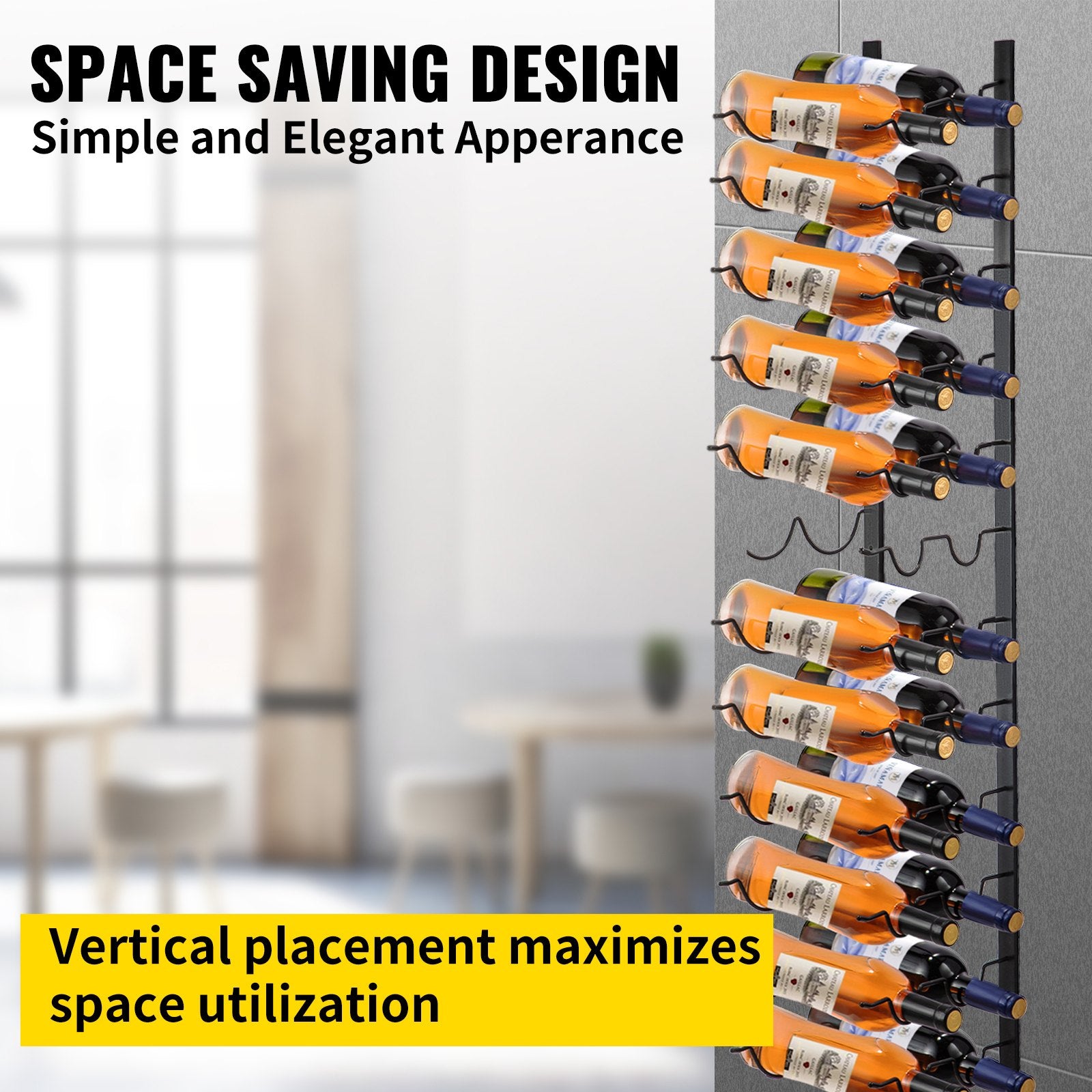 Wine Racks: VEVOR Wall Mounted Wine Rack, 12x2 Bottles Wine Holder Towel Rack, Black Steel Vertical Wine Rack, Modern Decorative Wall Mounted Wine Bottle Holder, Forward Design Simple Storage Wall Rack 48x11x1 In