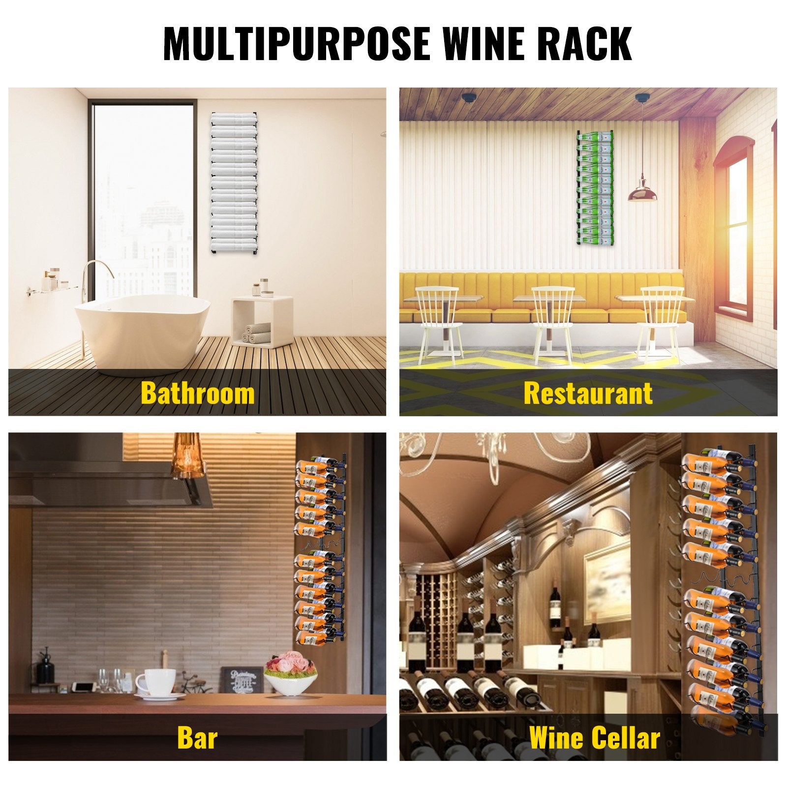 Wine Racks: VEVOR Wall Mounted Wine Rack, 12x2 Bottles Wine Holder Towel Rack, Black Steel Vertical Wine Rack, Modern Decorative Wall Mounted Wine Bottle Holder, Forward Design Simple Storage Wall Rack 48x11x1 In