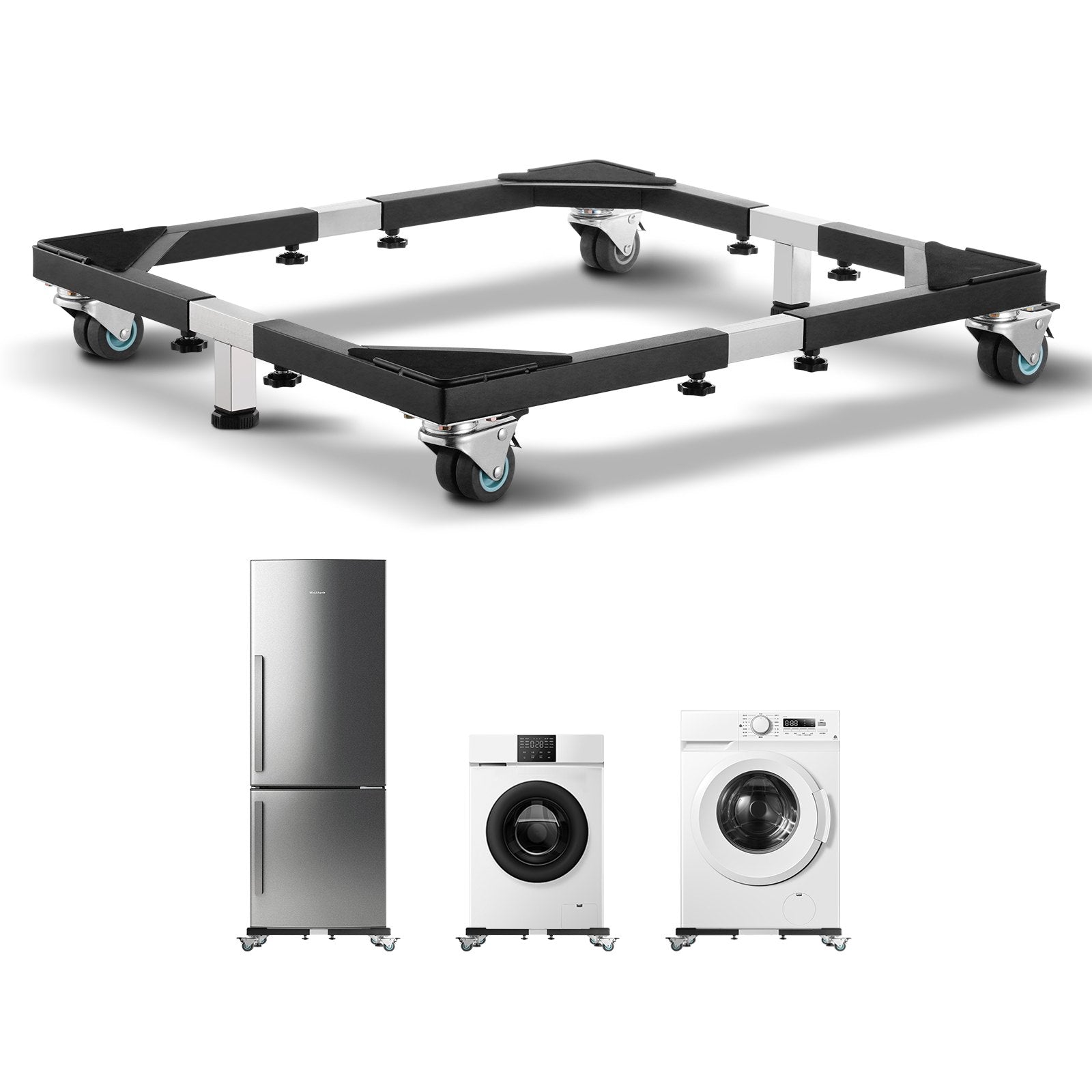 Fridge Stand Mobile Base, 1200 lbs Load Capacity, Washing Machine Stand with 8 Locking Twin Wheels and 4 Brakes, 23-36.6 Inches Adjustable Furniture Dolly for Washer, Refrigerator and Dryer