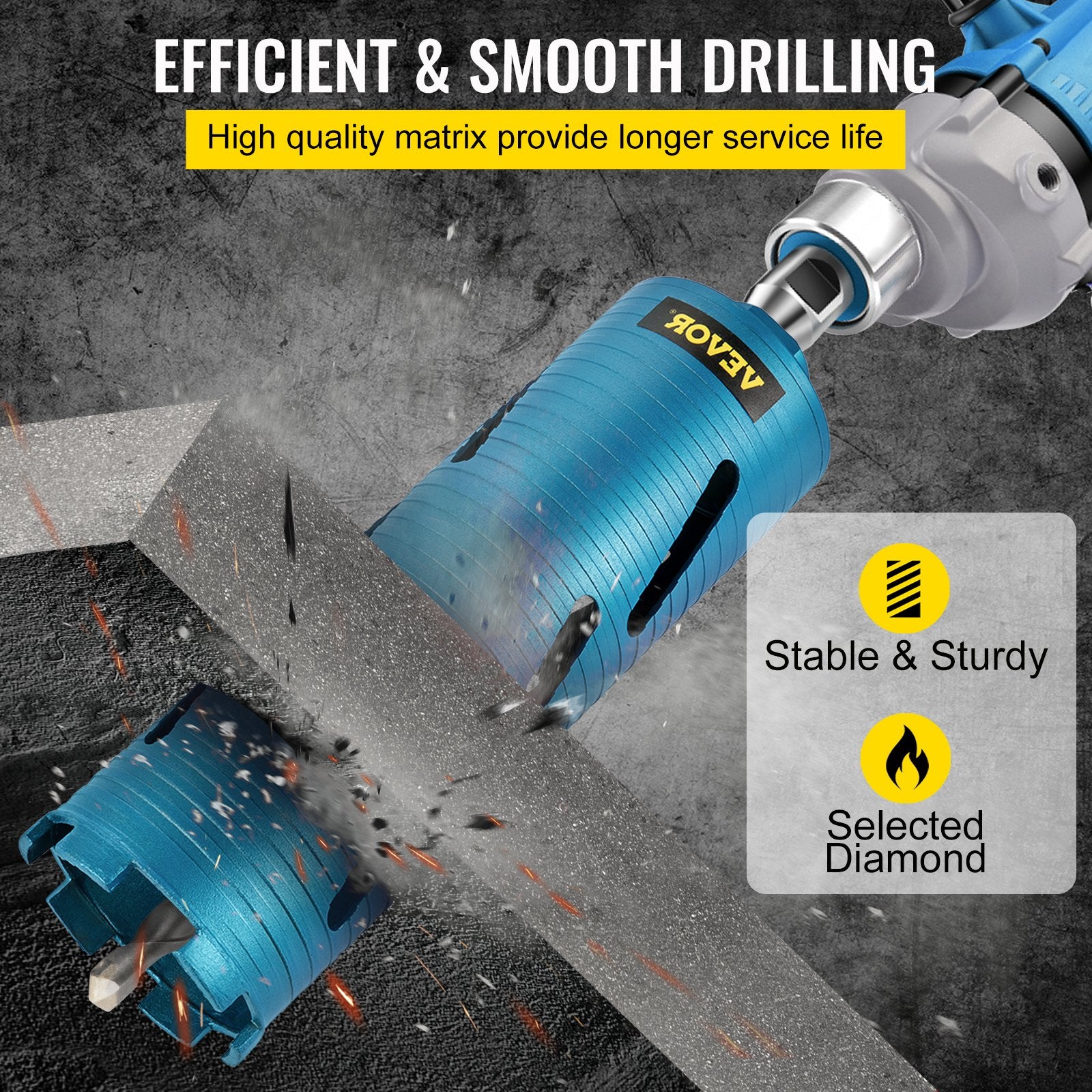 Saw Accessories: VEVOR Dry Core Drill Bit,  88.9 mm Diameter 11 Threaded, 241.3mm Depth Diamond Coring Bore Tool with a Pilot Bit &  Blade, Masonry Hole Saw Bits for Hard Concrete Brick
