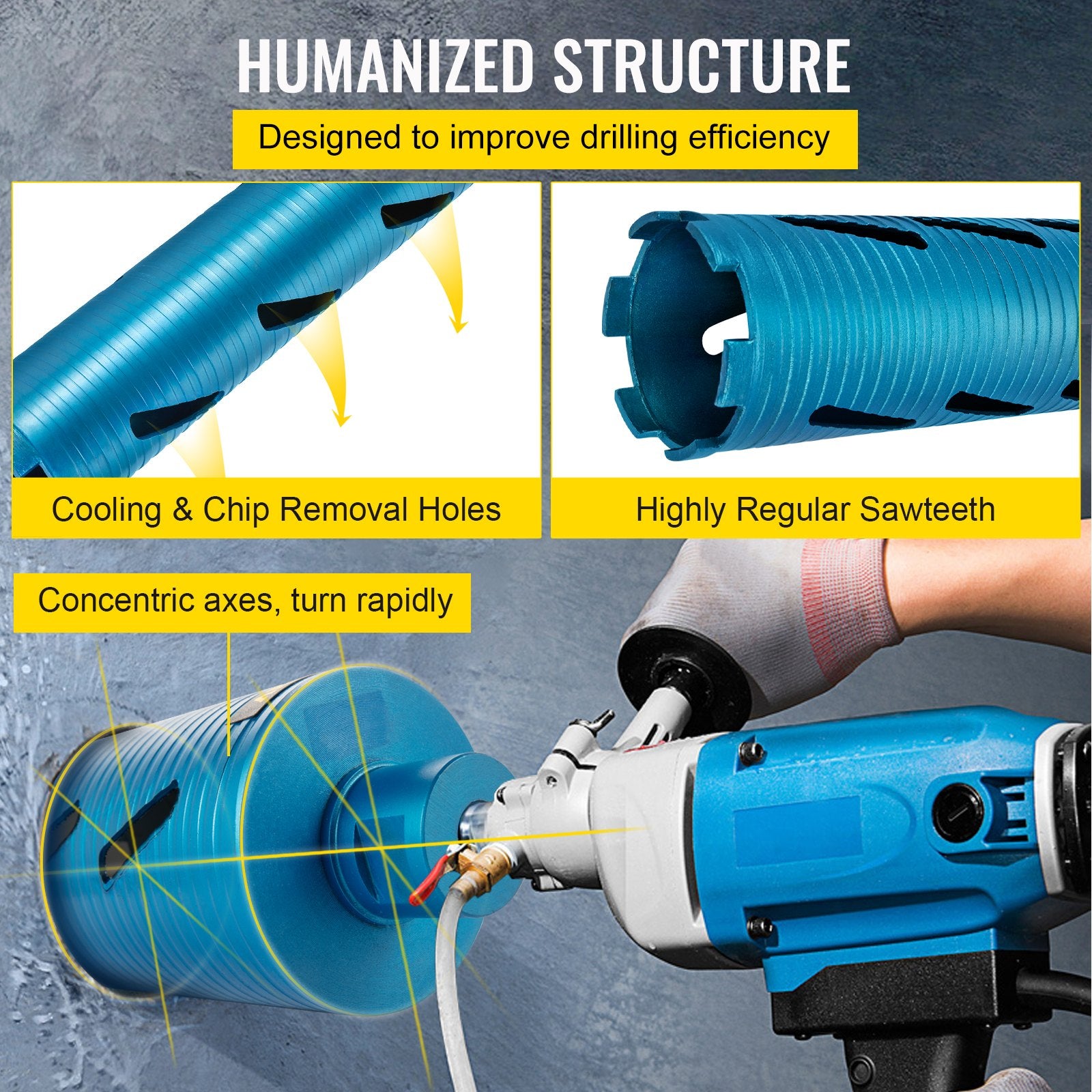 Saw Accessories: VEVOR Dry Core Drill Bit,  88.9 mm Diameter 11 Threaded, 241.3mm Depth Diamond Coring Bore Tool with a Pilot Bit &  Blade, Masonry Hole Saw Bits for Hard Concrete Brick