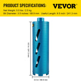 Saw Accessories: VEVOR Dry Core Drill Bit,  88.9 mm Diameter 11 Threaded, 241.3mm Depth Diamond Coring Bore Tool with a Pilot Bit &  Blade, Masonry Hole Saw Bits for Hard Concrete Brick