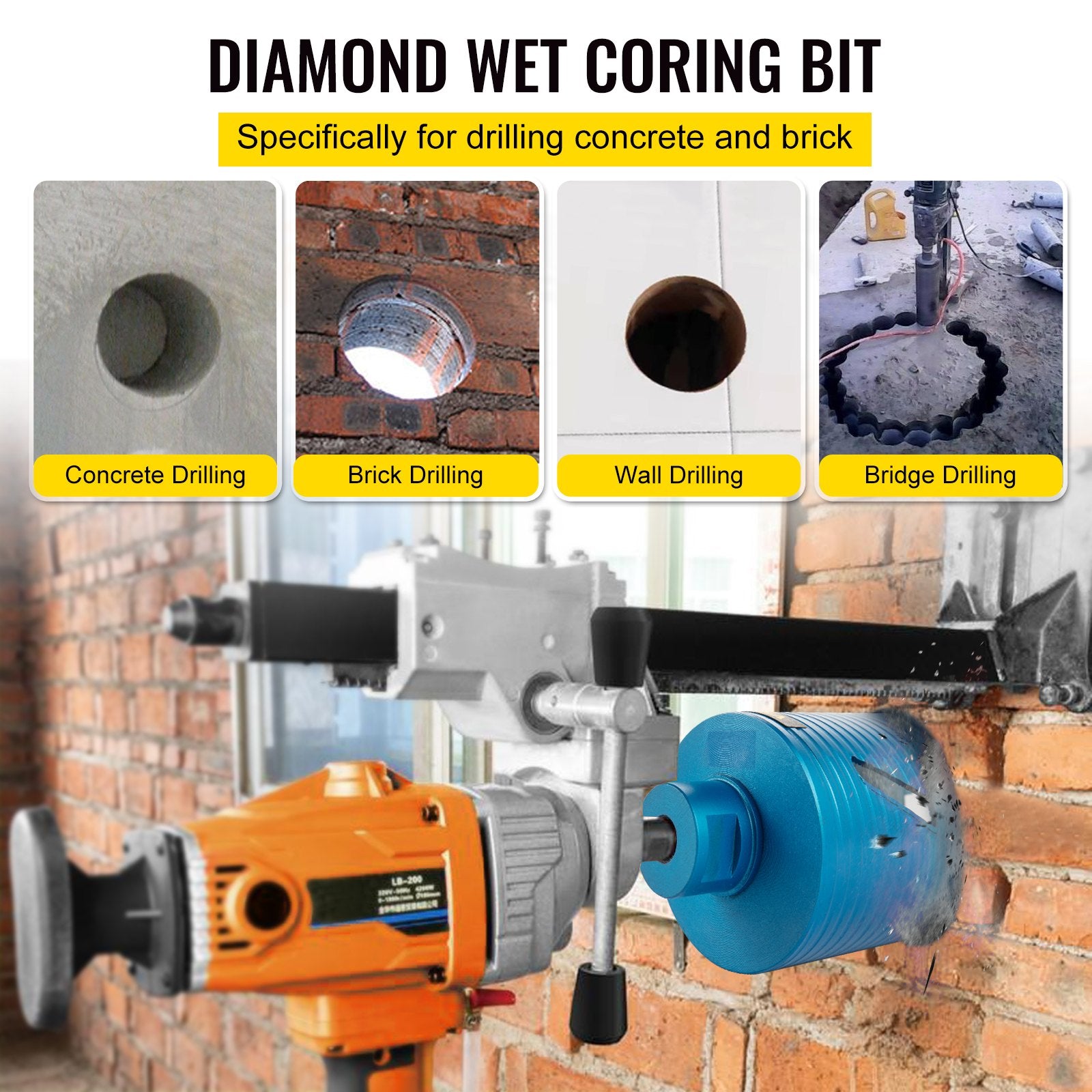 Drill & Screwdriver Accessories: VEVOR Core Drill Diamond Dry Coring Bit 4" with Pilot Bit for Hard Concrete