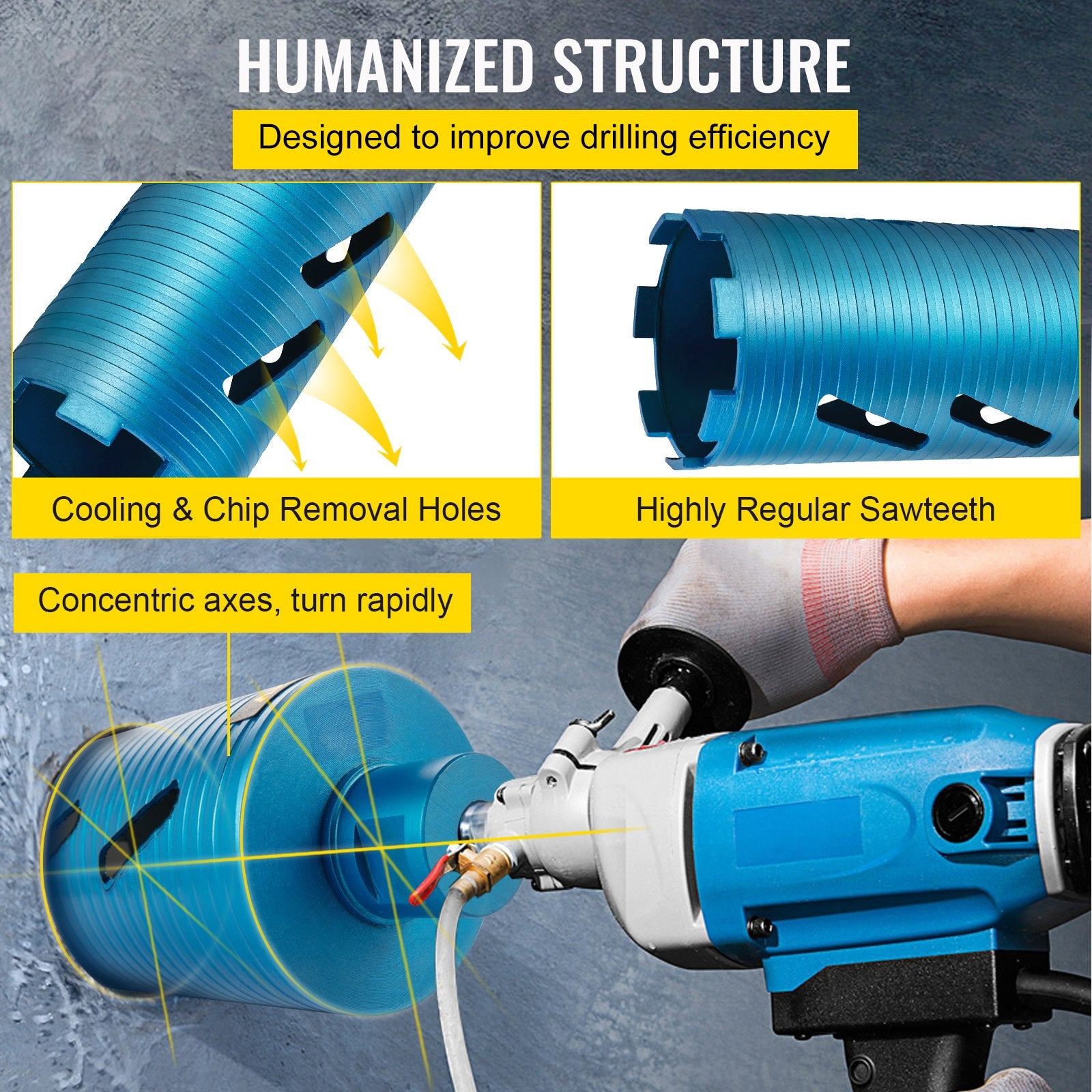 Drill & Screwdriver Accessories: VEVOR Core Drill Diamond Dry Coring Bit 4" with Pilot Bit for Hard Concrete