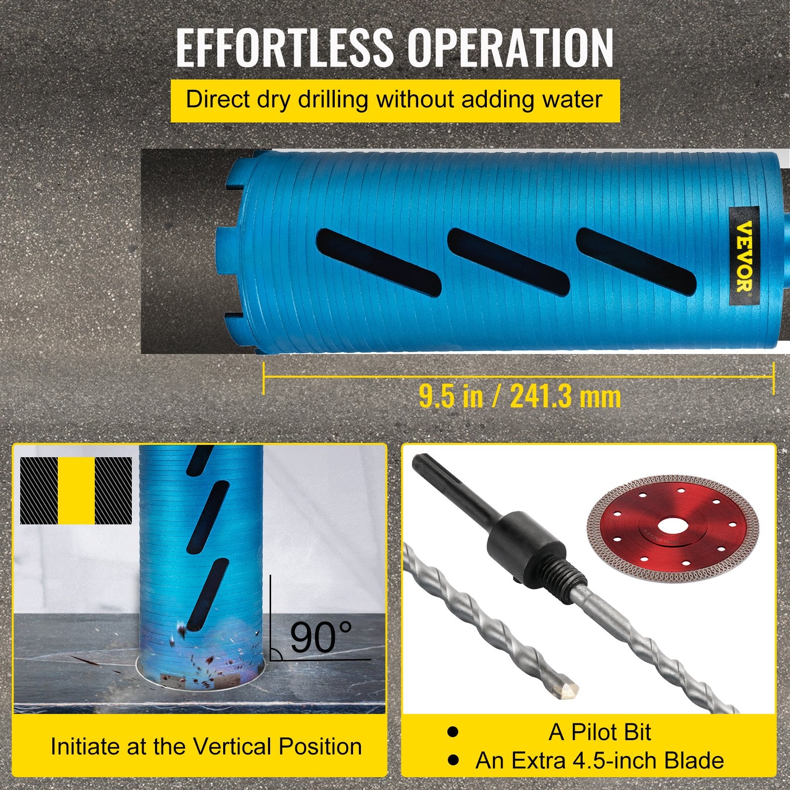 Drill & Screwdriver Accessories: VEVOR Core Drill Diamond Dry Coring Bit 4" with Pilot Bit for Hard Concrete