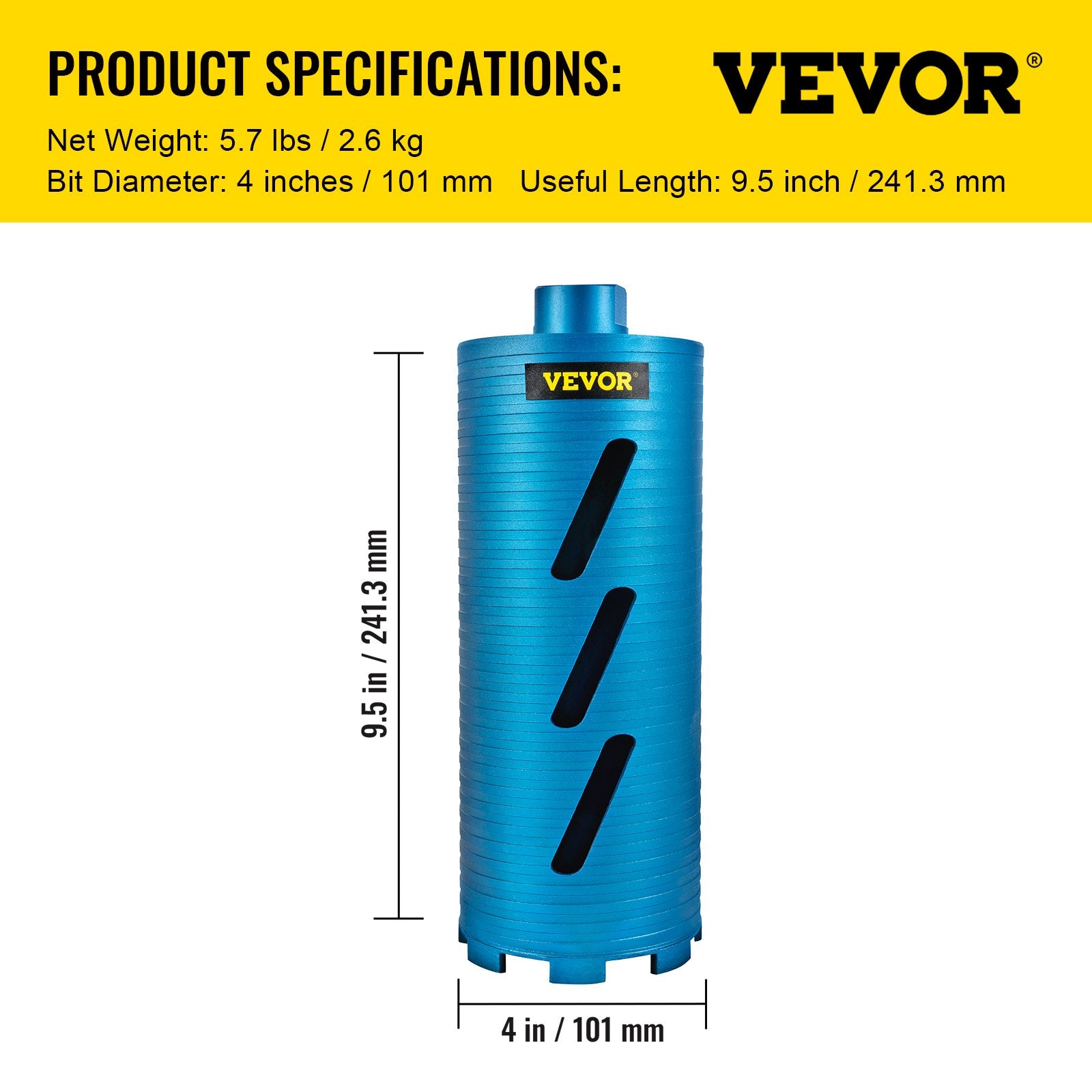 Drill & Screwdriver Accessories: VEVOR Core Drill Diamond Dry Coring Bit 4" with Pilot Bit for Hard Concrete
