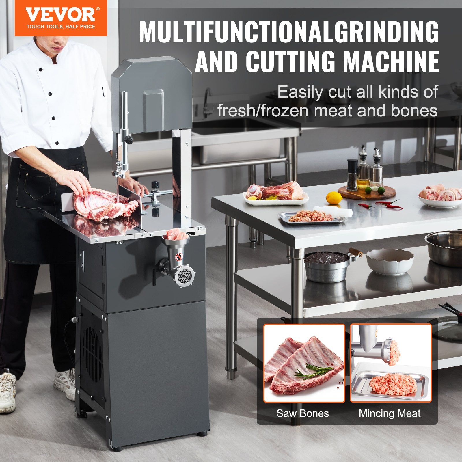 550W Commercial Electric Meat Bandsaw Stainless Steel Bone Sawing Machine